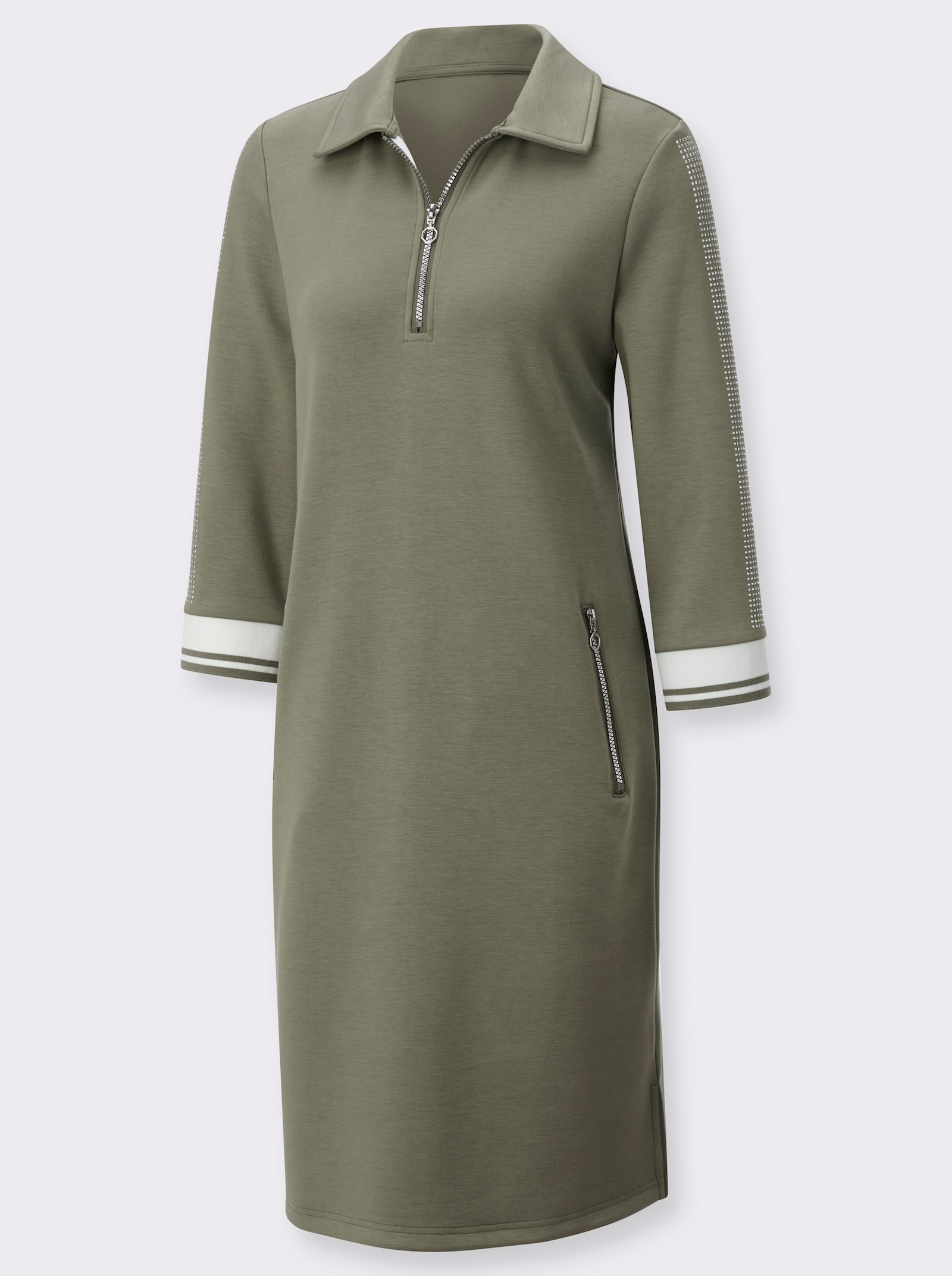 Polokleid im hochwertigen Modal-Mix - khaki-weiß