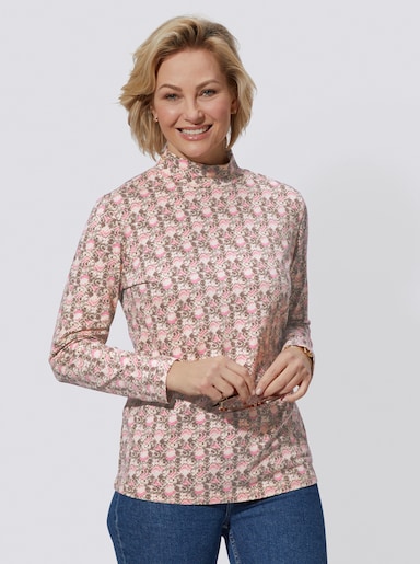 Stehkragenshirt aus Baumwoll-Stretch - altrosa-bedruckt