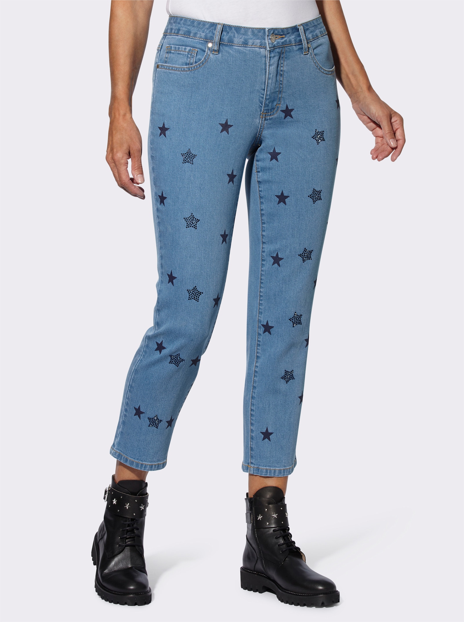 7/8-Jeans mit Sternchen-Druck - blue-bleached