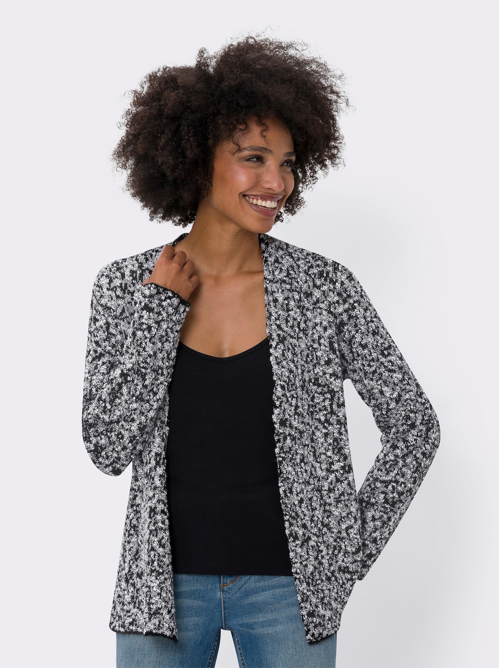 heine Vest in gemêleerde look - zwart/ecru gedessineerd