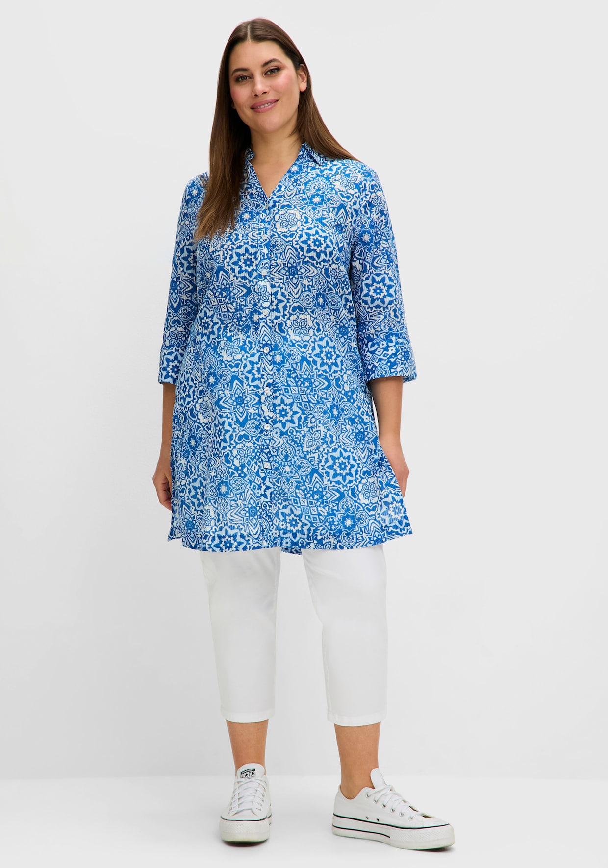sheego Hemdbluse - kobalt-gemustert