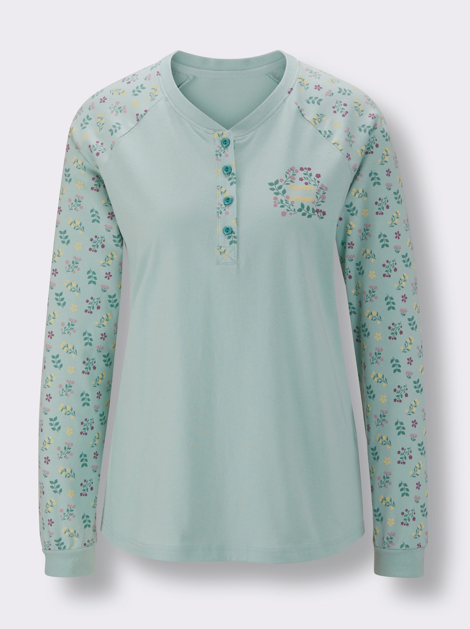 wäschepur Schlafanzug mit Knopfleiste - kalkmint-jade-bedruckt