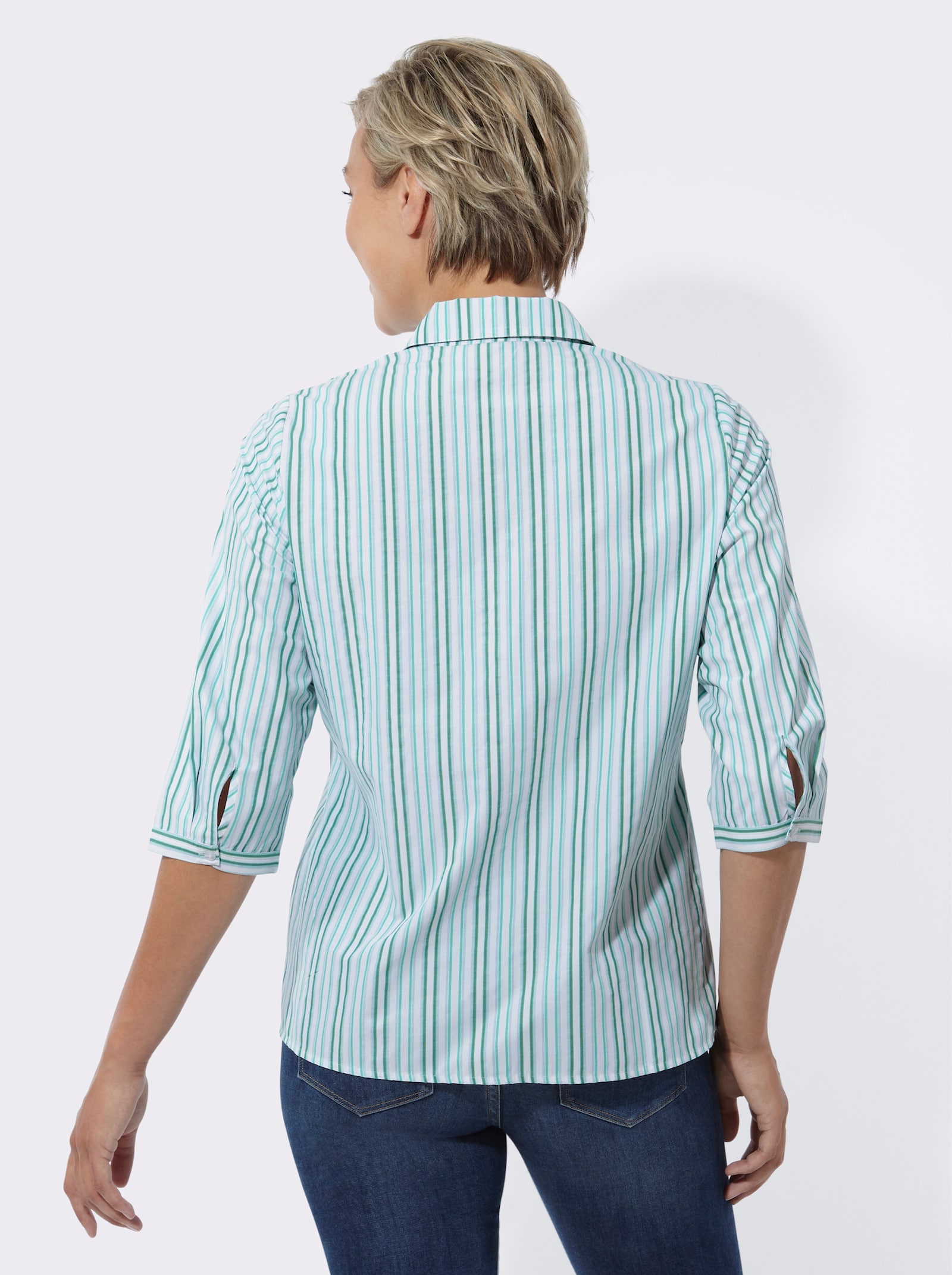 Gestreifte Bluse mit 3/4-Ärmeln - blaugrün-mint-gestreift