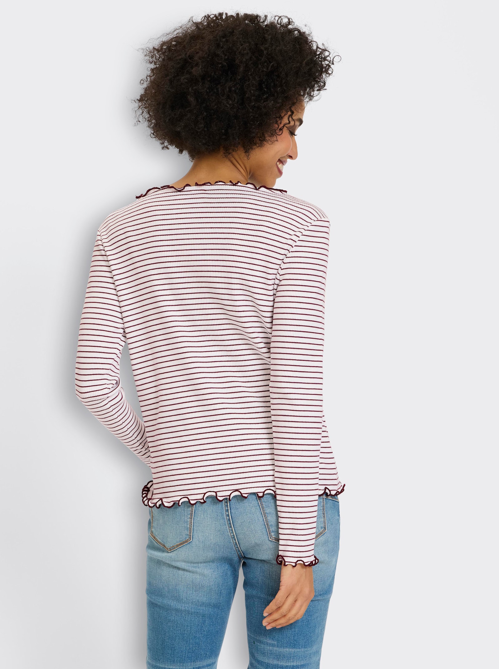 heine Rippshirt mit Ringelstreifen - ecru-burgund-geringelt