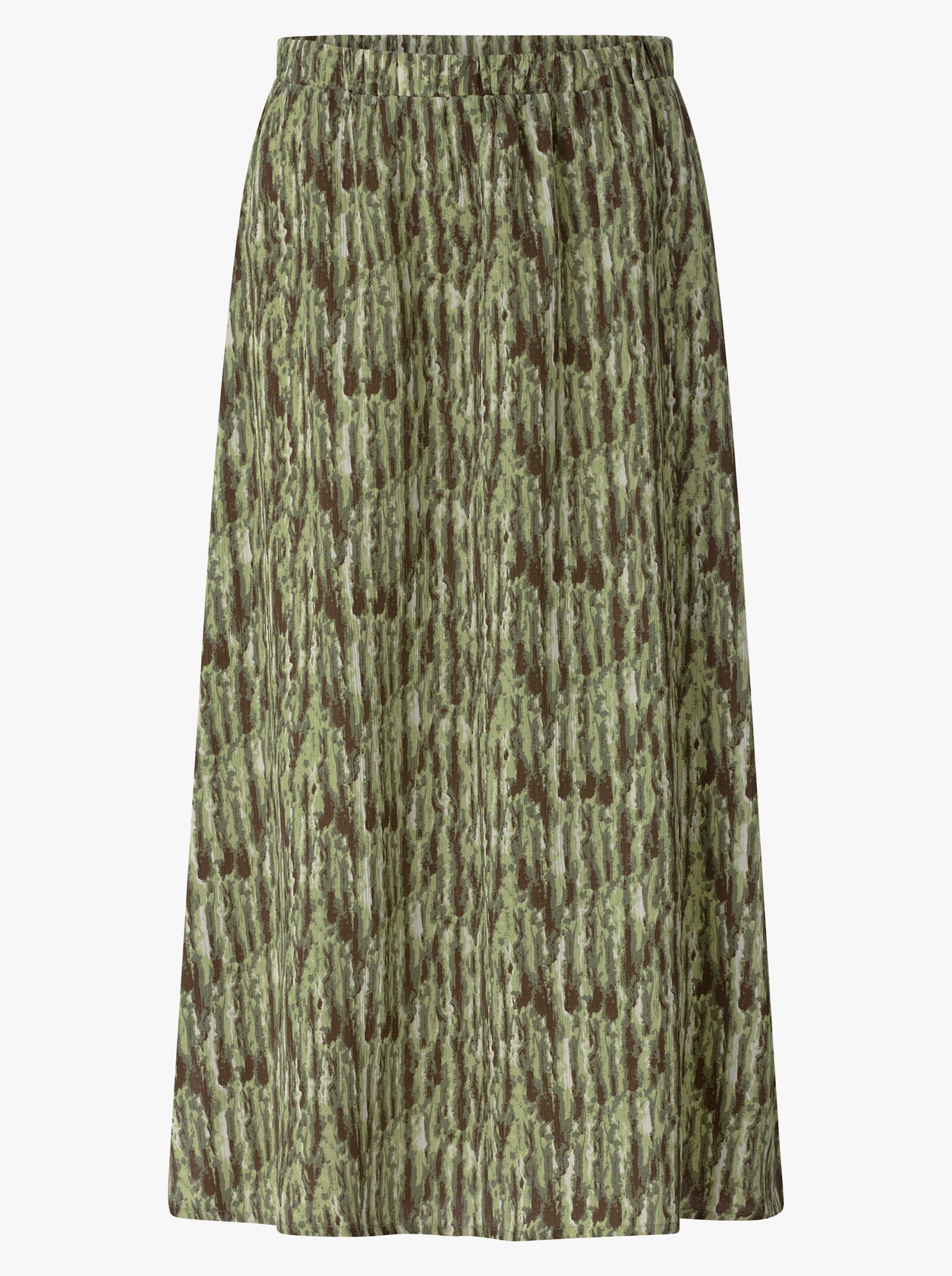 Utställd kjol med sidosprund - khaki-ecru, med tryck