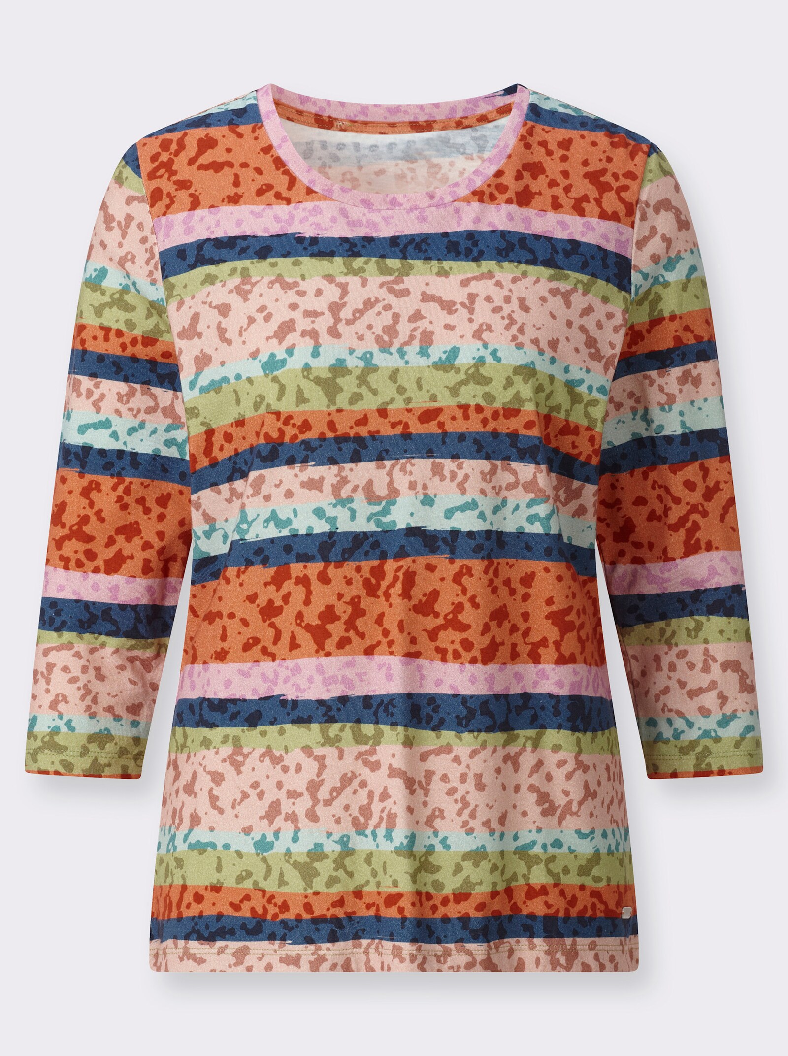 Ringelshirt mit 3/4-Ärmeln - papaya-puder-geringelt