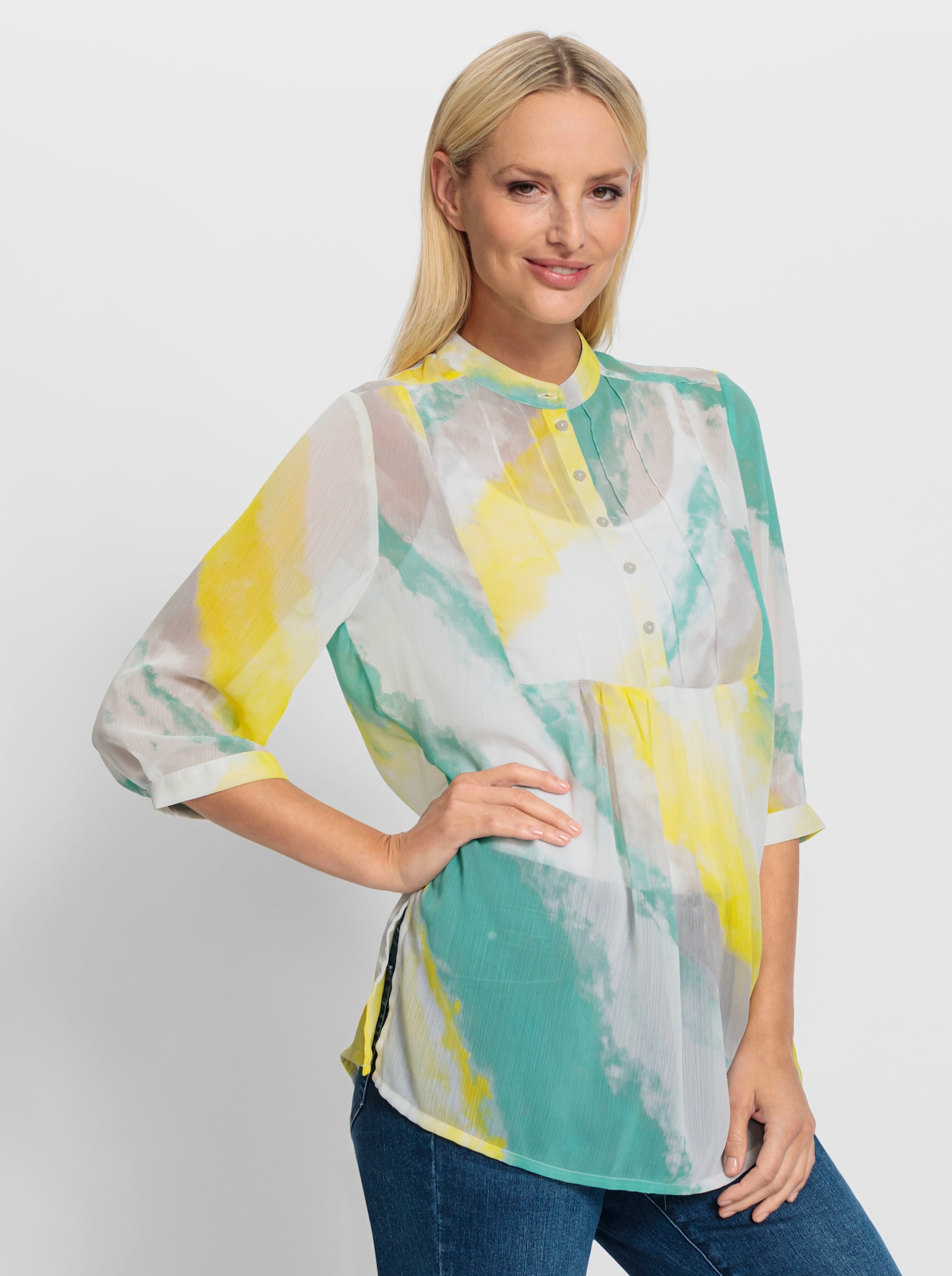 heine Tunika in Crêpe-Qualität - blaugrün-limone-bedruckt