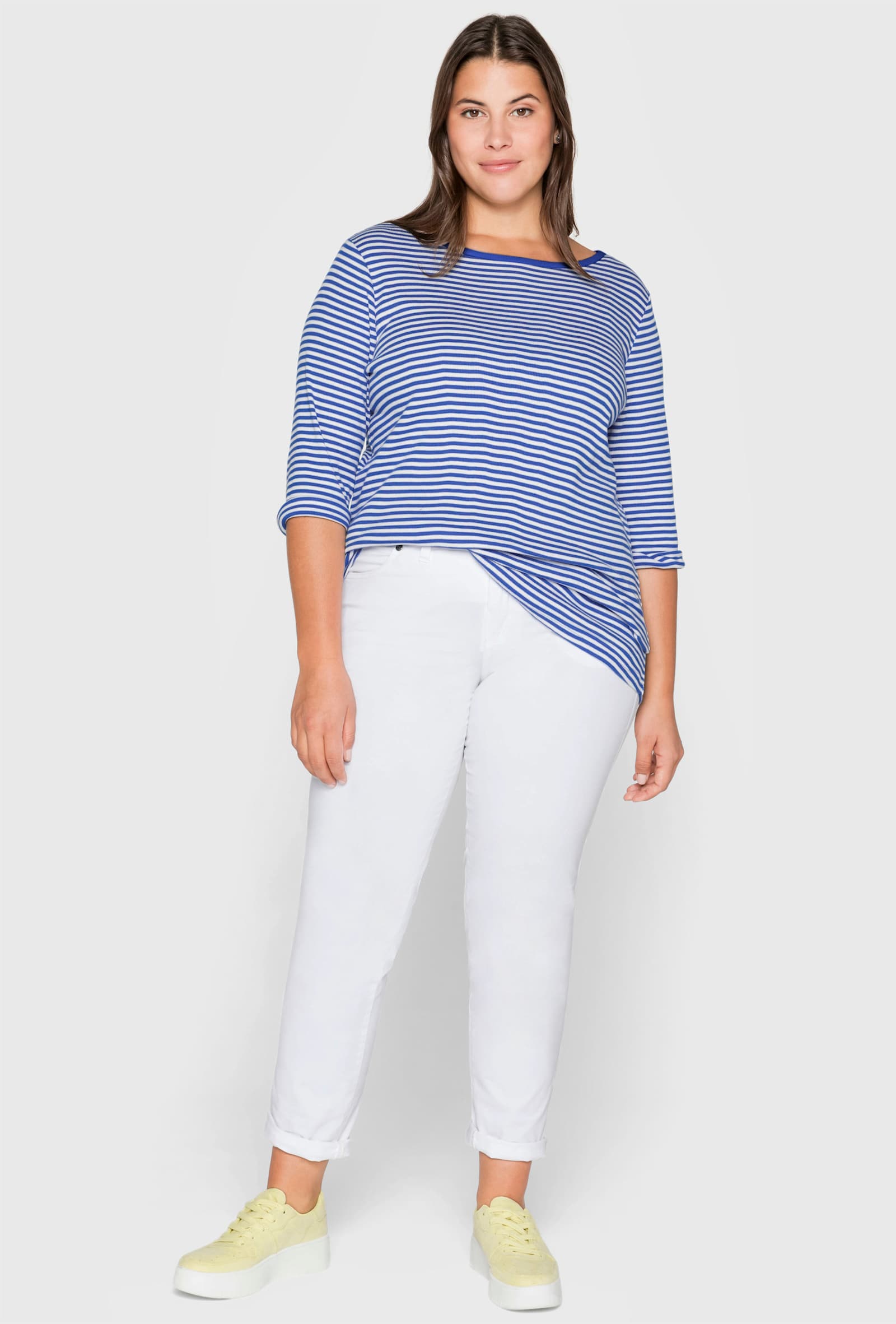 sheego Streepjesshirt met 3/4-mouwen - koningsblauw