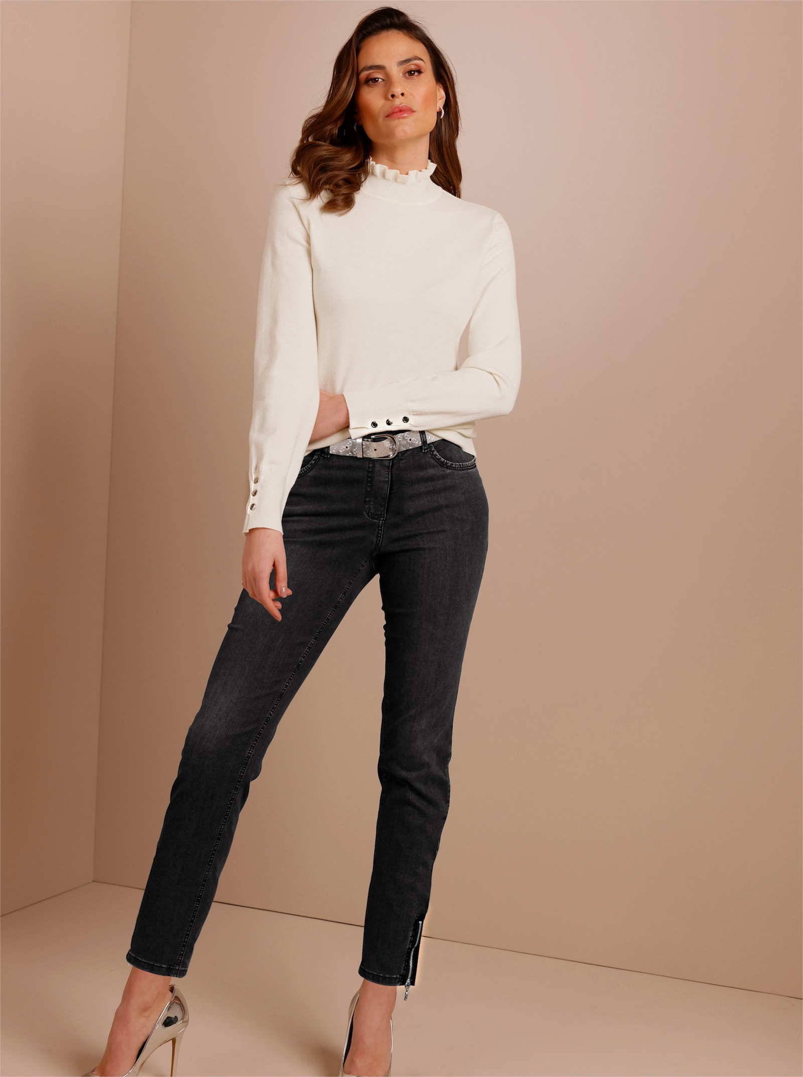 Ascari 5-Pocket-Jeans mit Strass-Applikation - schwarz