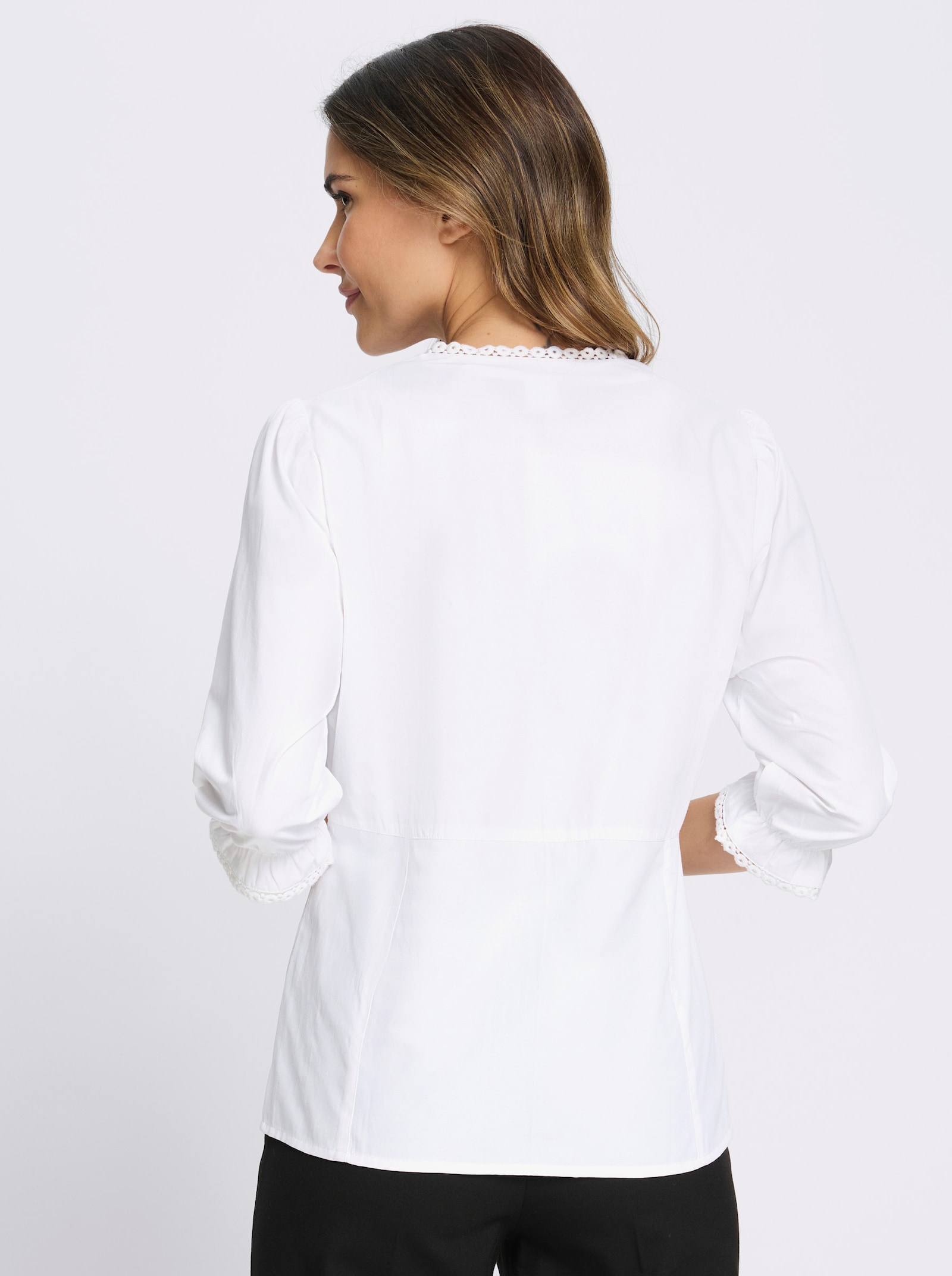 Trachtenbluse mit 3/4-langen Puffärmeln - weiß