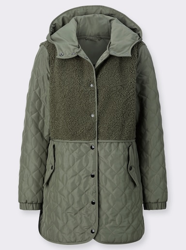 Steppjacke mit Teddy-Fleece - khaki