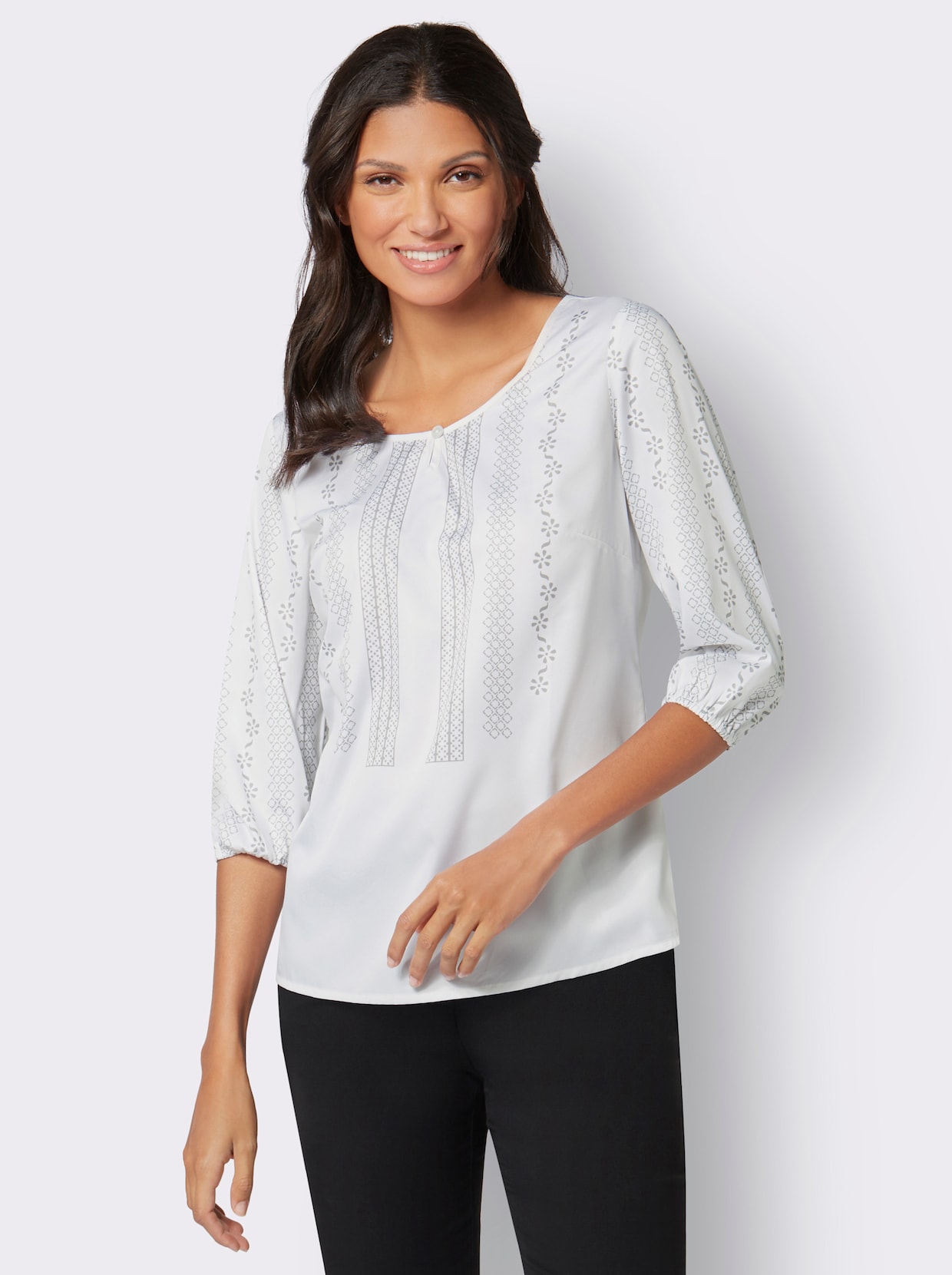Comfortabele blouse - ecru/steengrijs