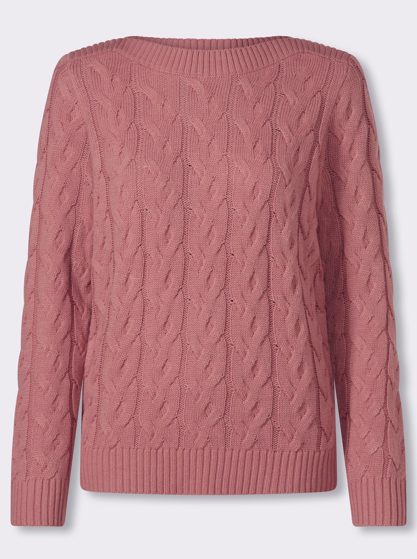 Langarm-Pullover mit Zopfmuster - rosenholz