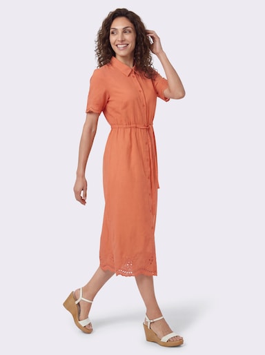 Hemdblusenkleid aus reiner Baumwolle - papaya