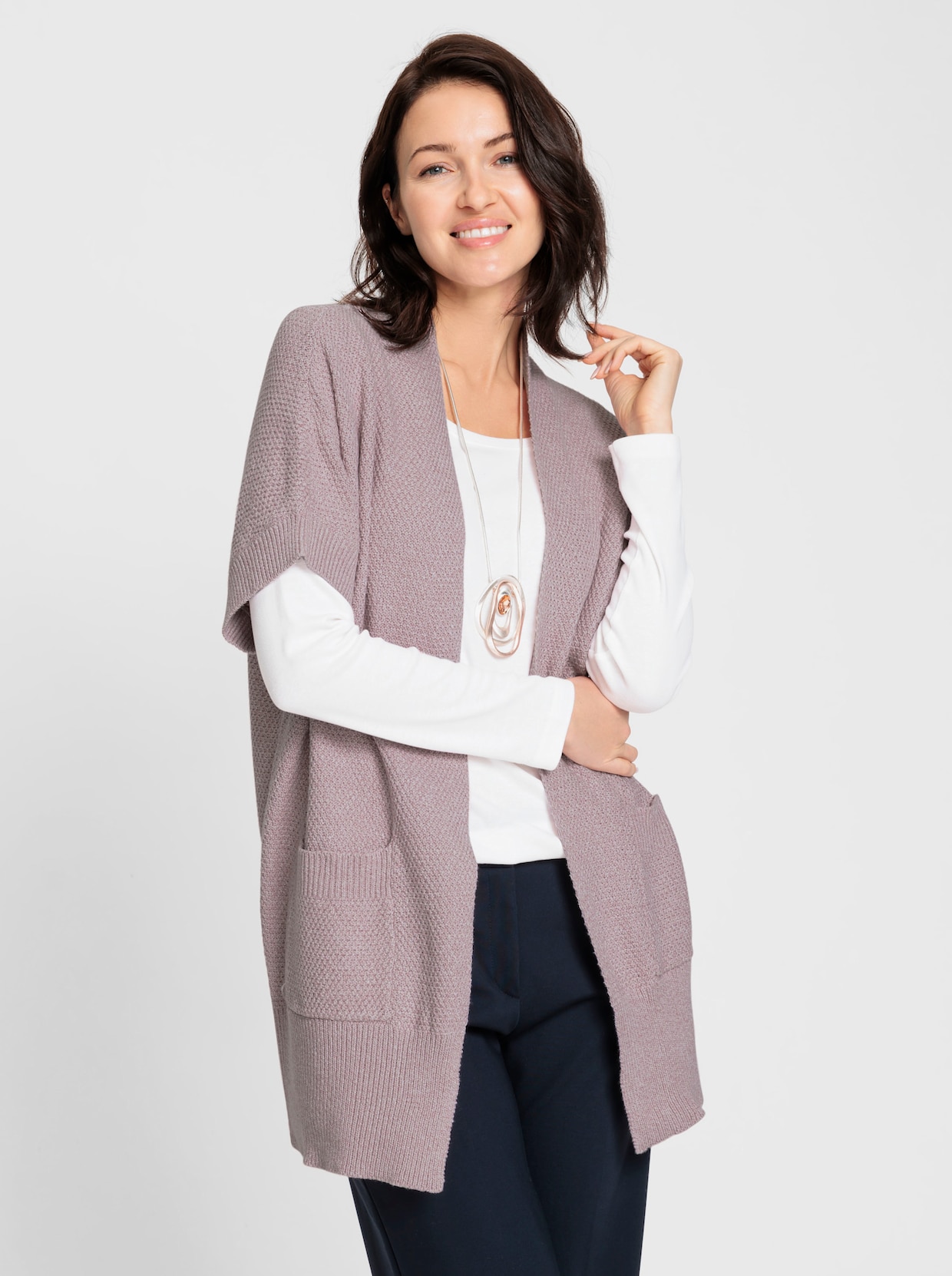 Longstrickjacke - mauve-meliert