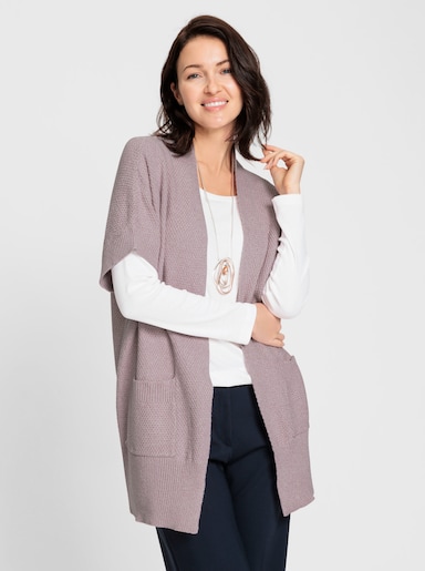 Longstrickjacke , verschlusslos - mauve-meliert