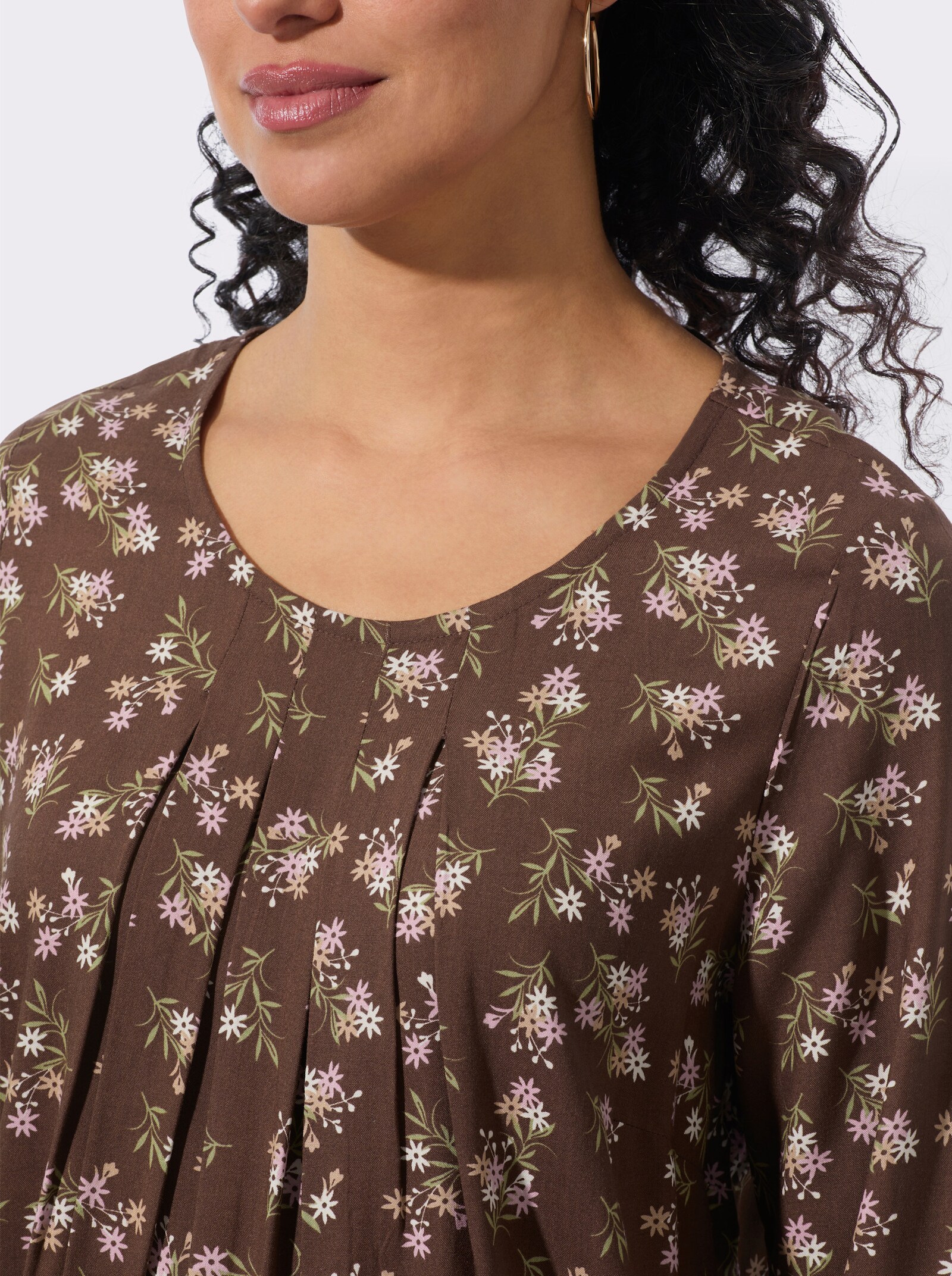  Druckbluse mit elastischem Saum - schoko-camel-bedruckt