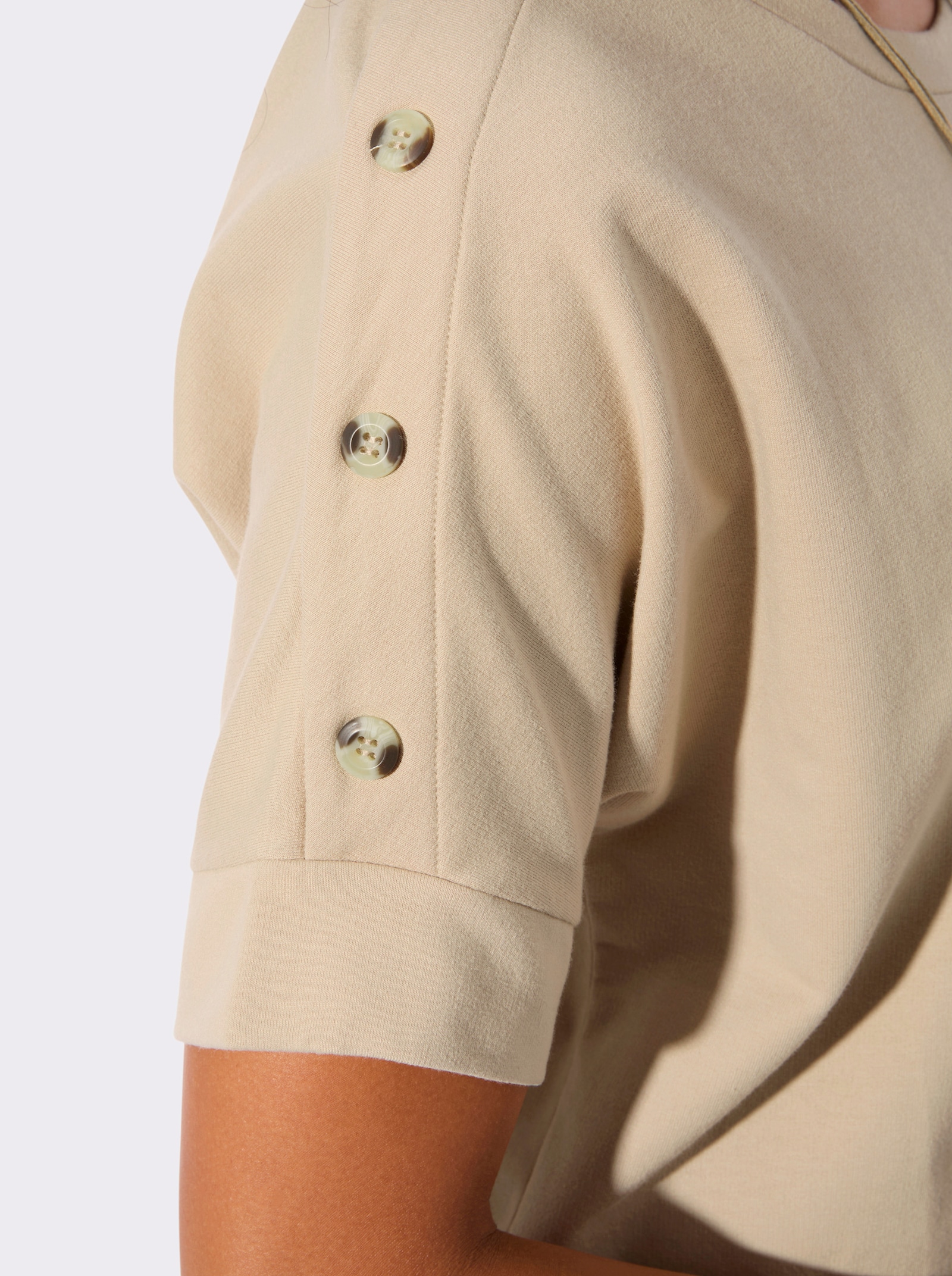 Sweatshirt mit Zierknöpfen an der Schulterpartie - beige