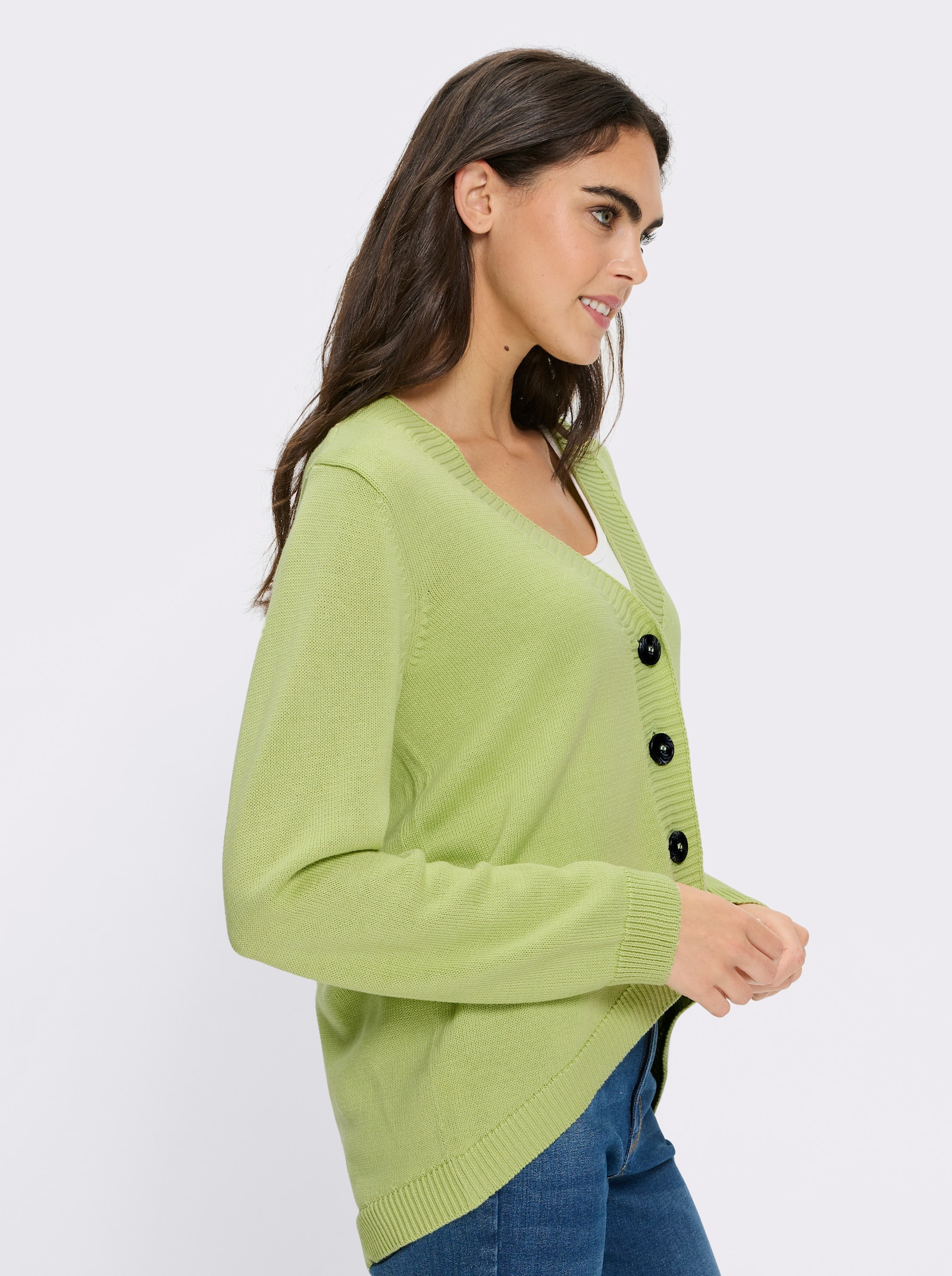 heine Strickjacke hinten länger geschnitten - pistazie