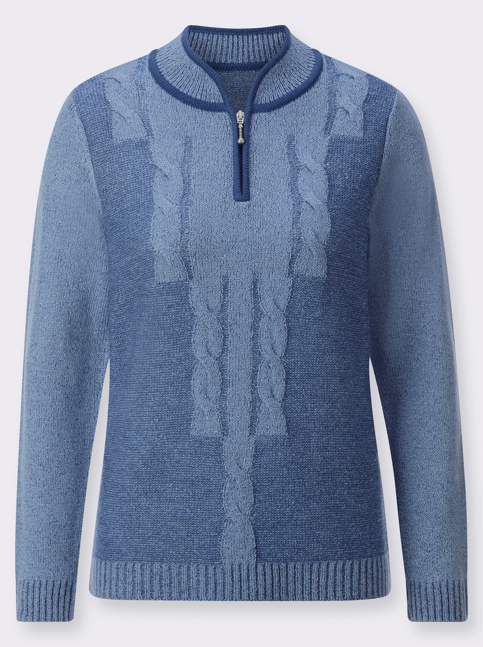 Bouclé-Pullover mit Zopfmuster - bleu-meliert