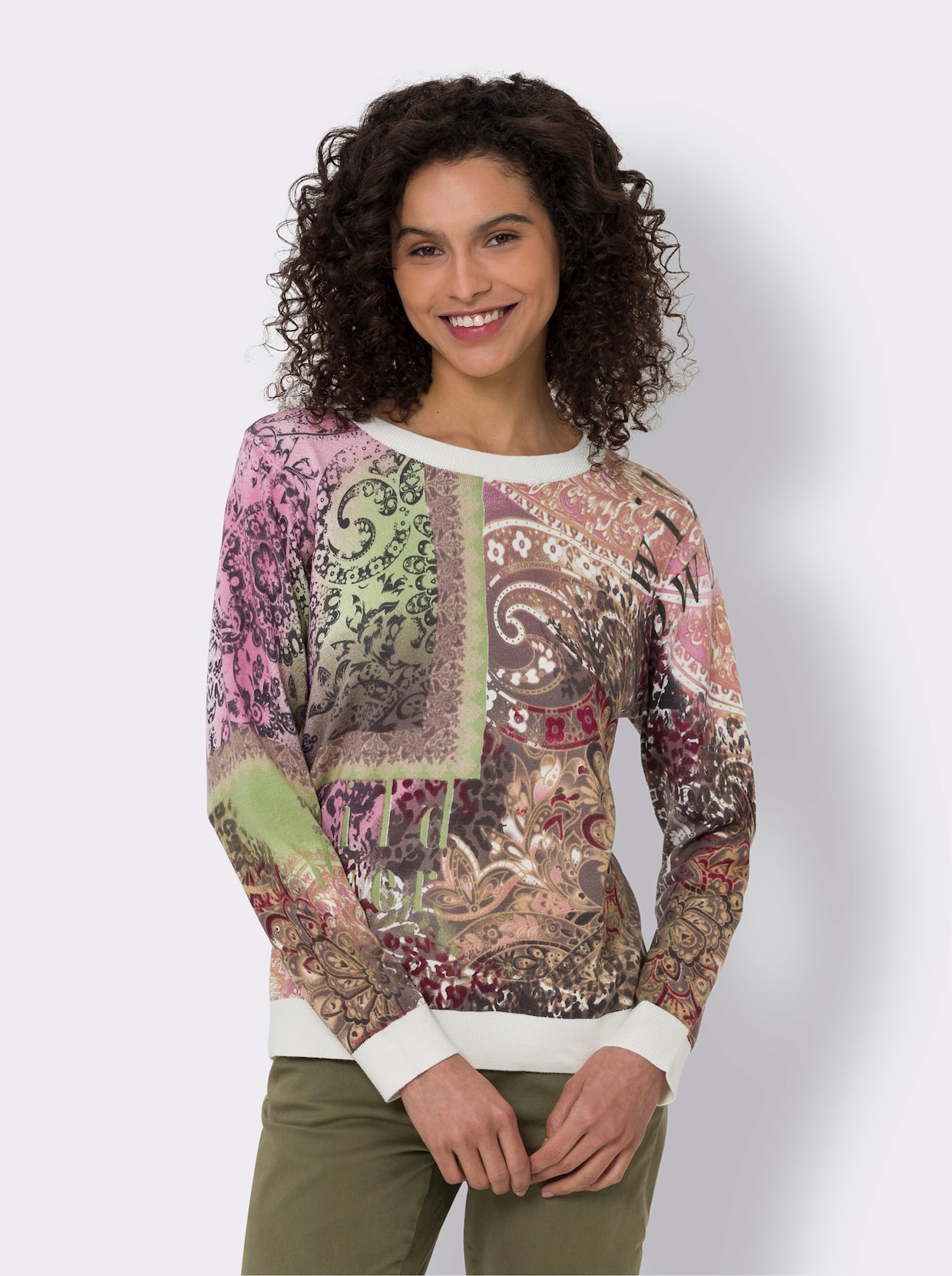 heine Pullover met print - ecru/grafiet bedrukt