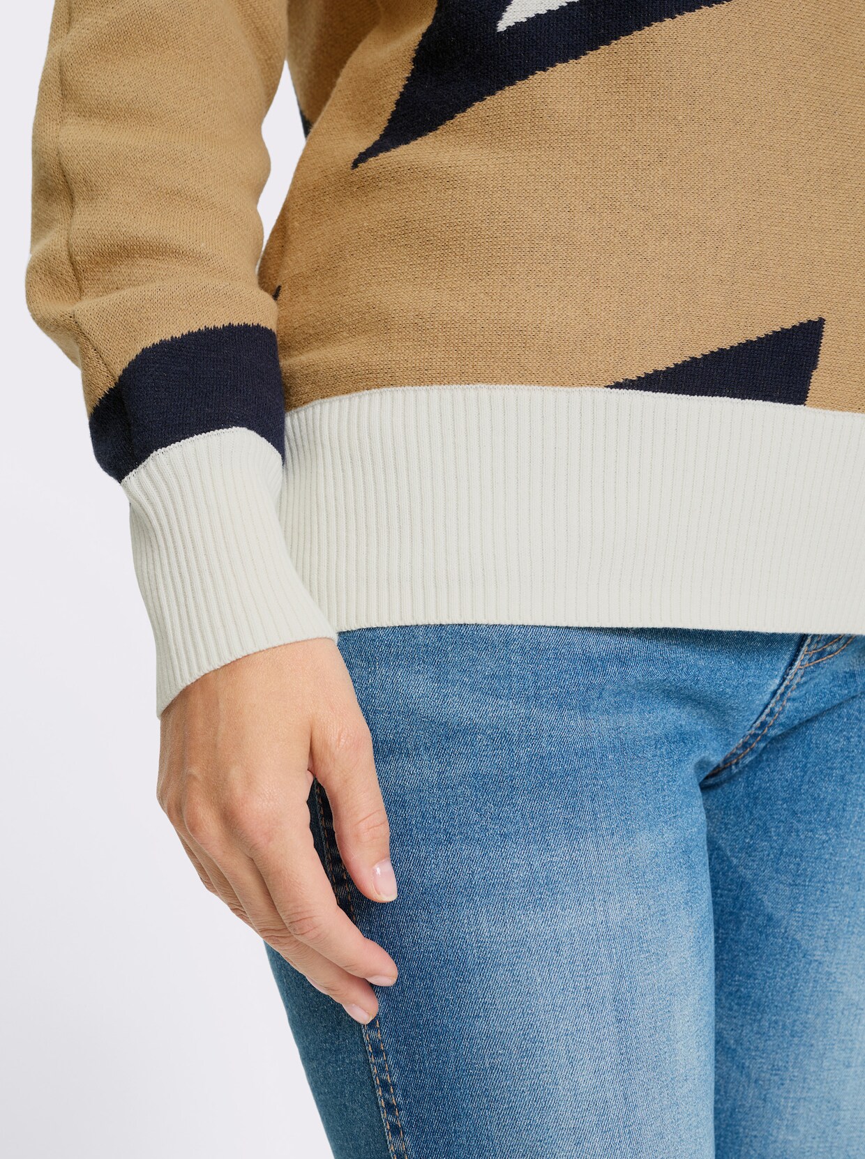 heine Langarm-Pullover - ecru-camel-gemustert
