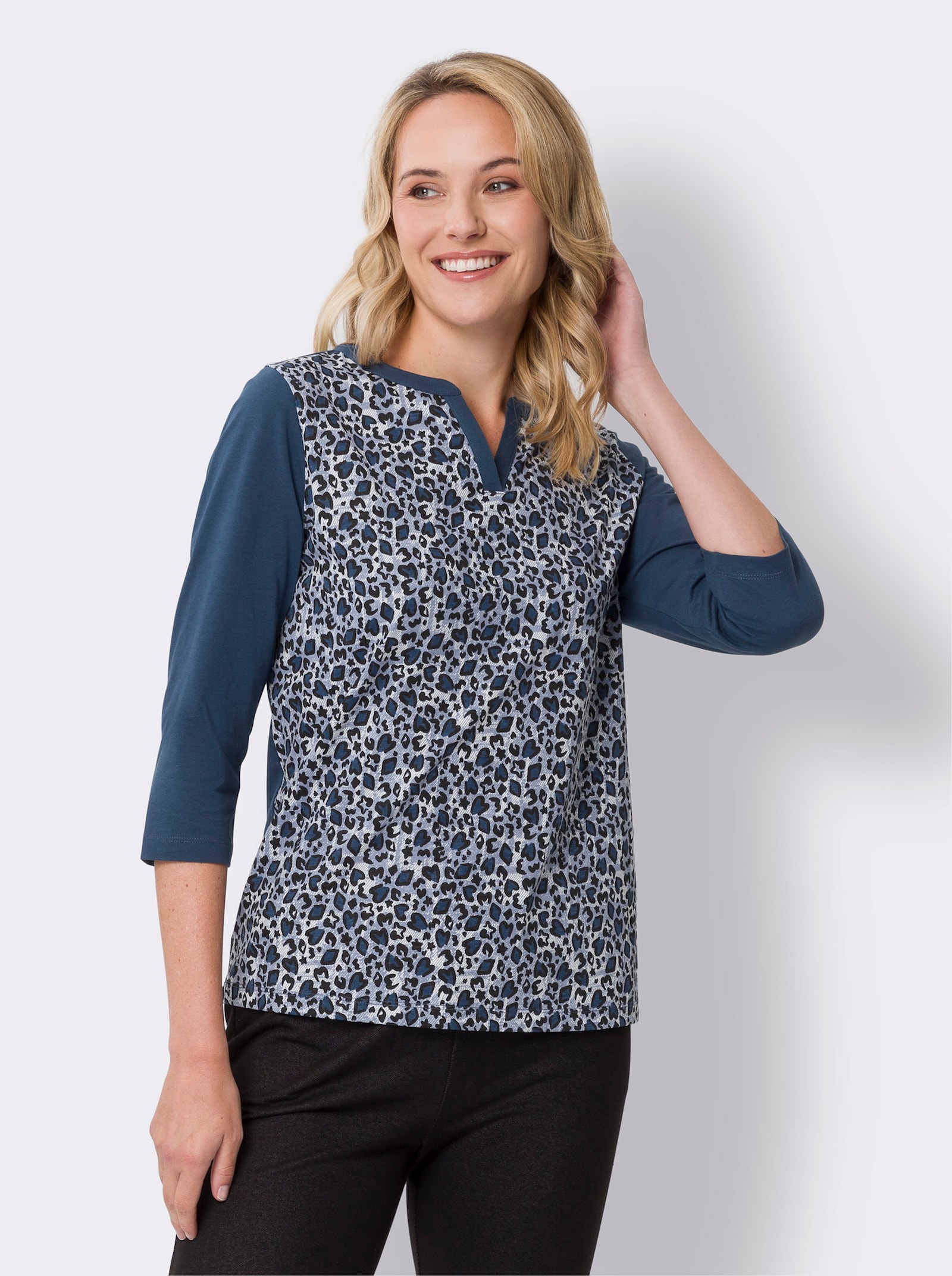 3/4-Arm-Shirt mit Animalprint - dunkelblau-schwarz-bedruckt