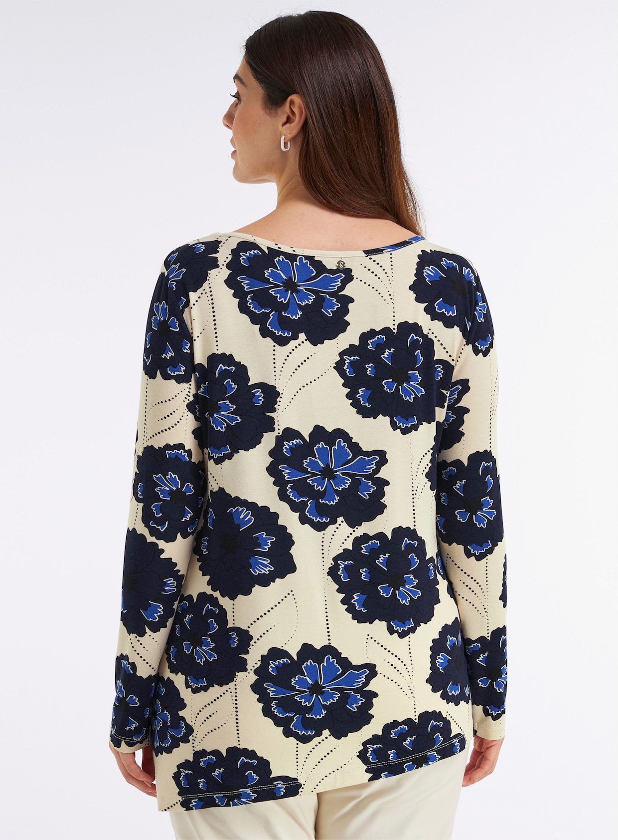 sheego Longshirt mit asymmetrischem Saum - champagner-tiefblau-bedruckt