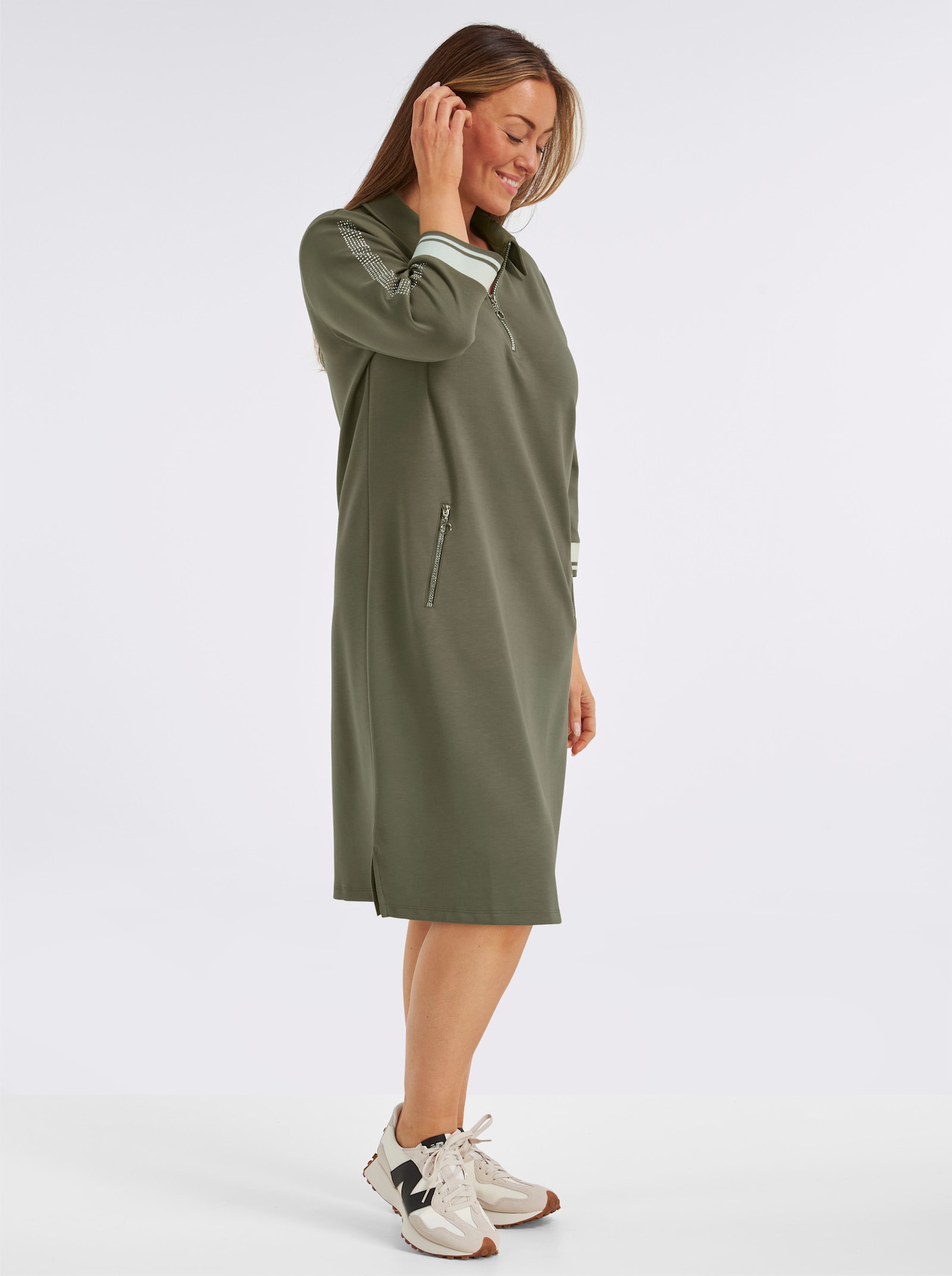 Polokleid im hochwertigen Modal-Mix - khaki-weiß