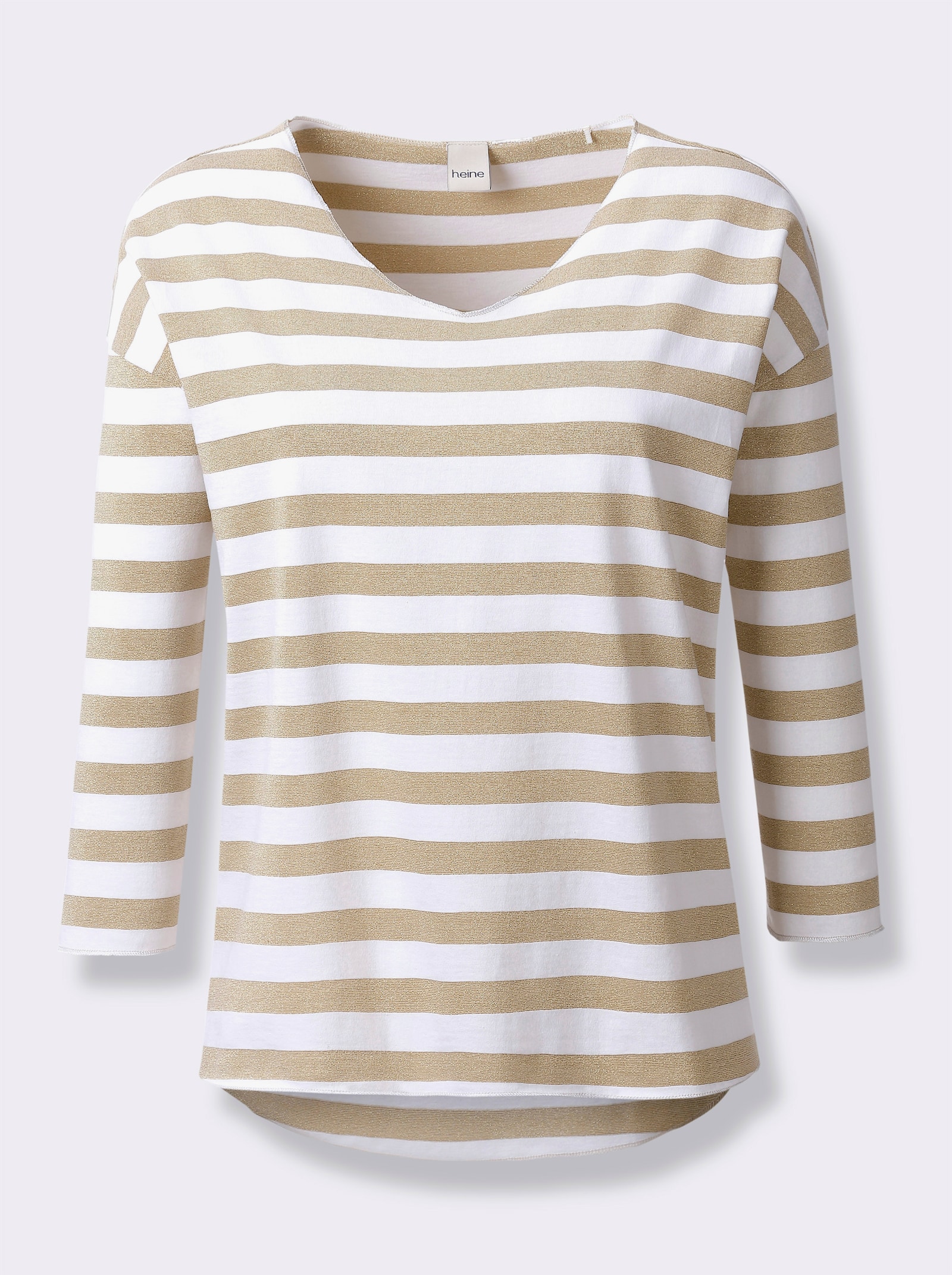 heine Streifenshirt mit glänzendem Effektgarn - sand-weiß-gestreift