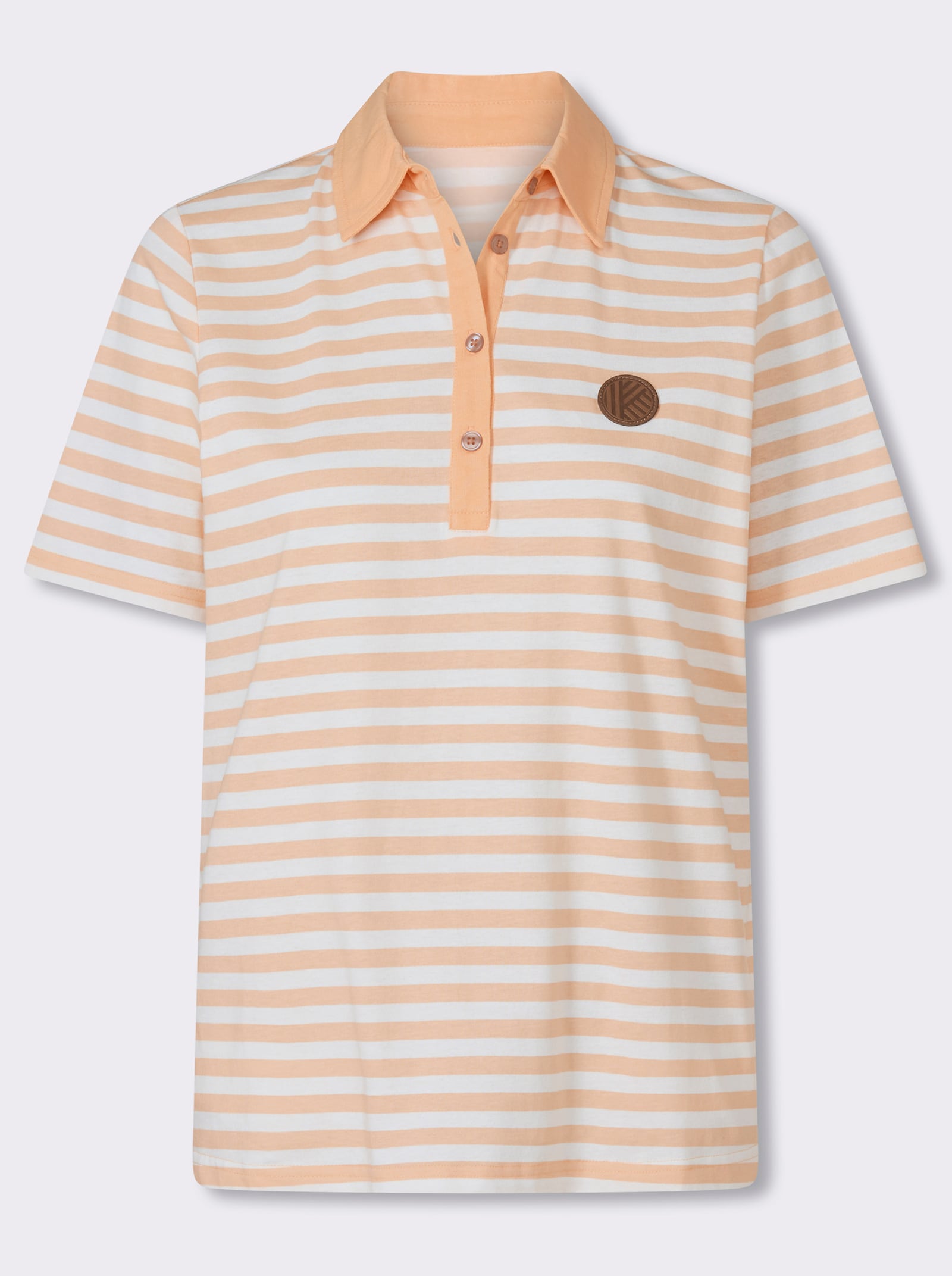 Poloshirt met patch van imitatieleer - apricot/wit gestreept
