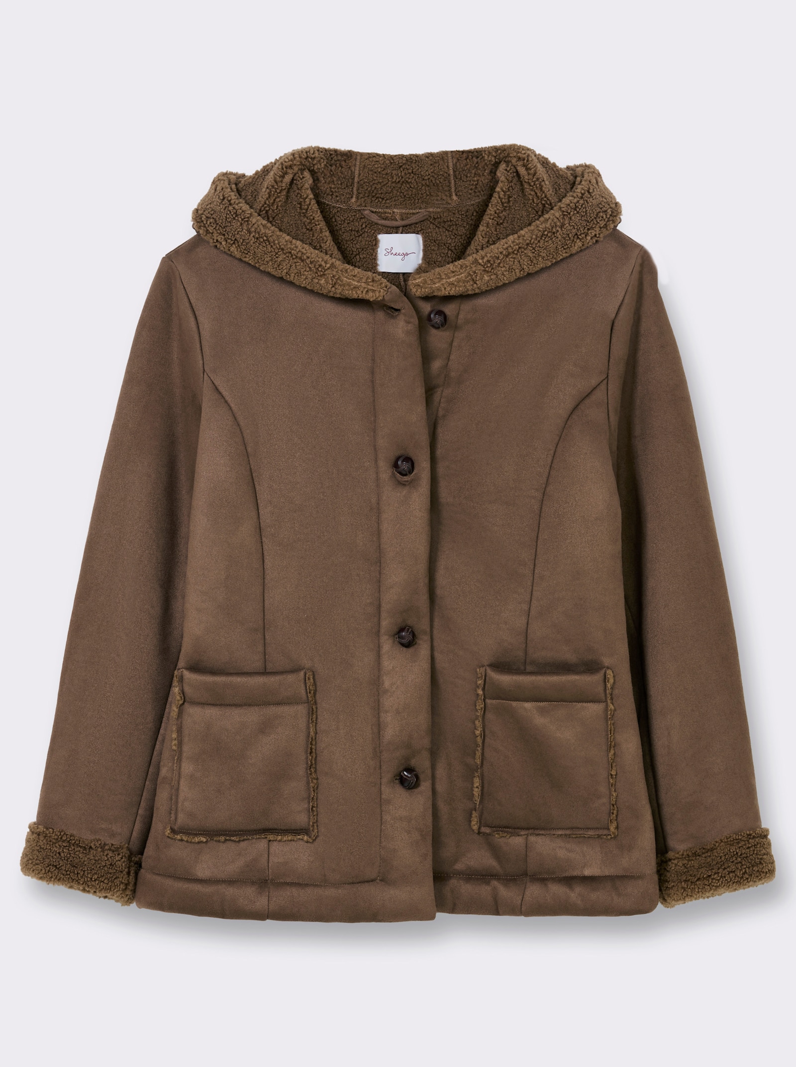 sheego Lederimitatjacke mit Teddyfleece-Details - braun