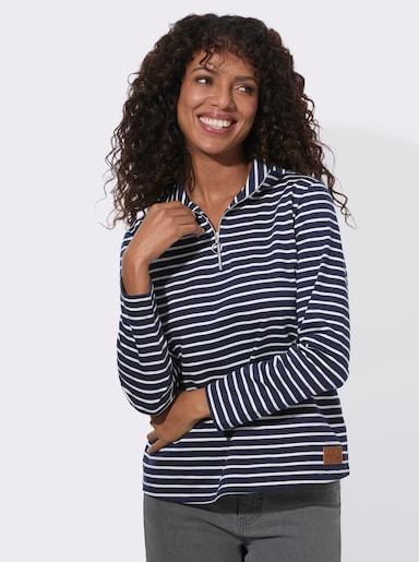 Sweatshirt im sportiven Ringelmuster - dunkelblau-ecru-geringelt