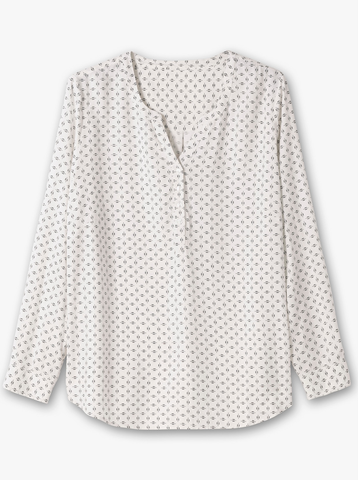 Schlupf-Bluse - weiß-marine-bedruckt