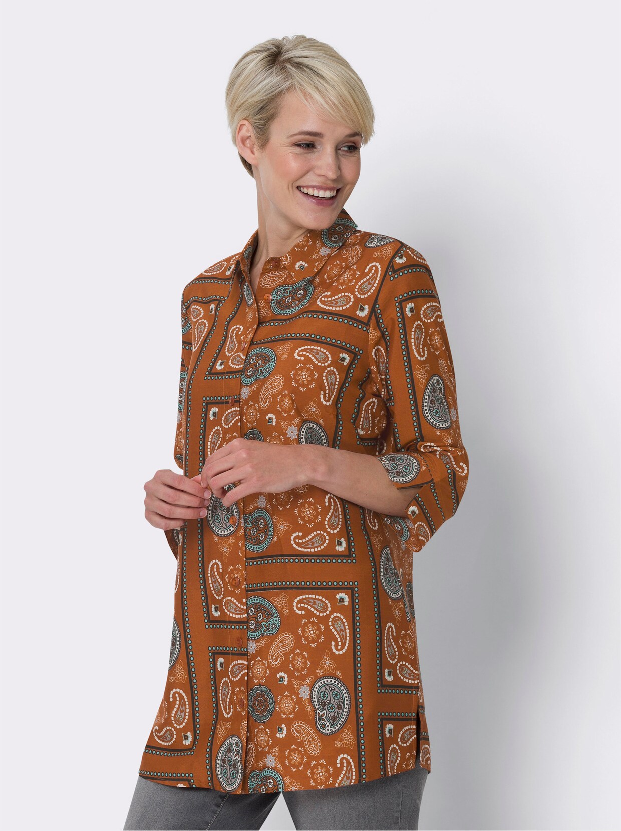 Longline blouse - cognac geprint