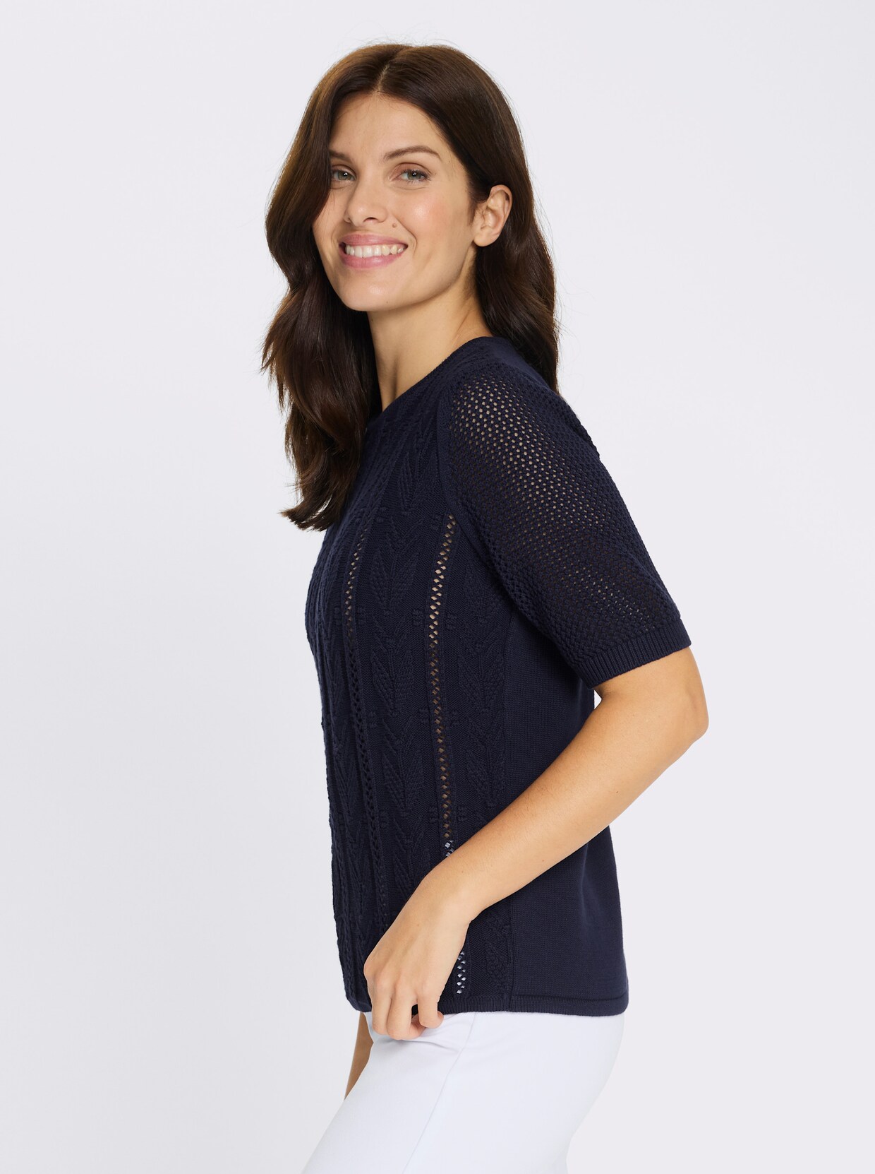 Ajourpullover aus reiner Baumwolle - marine