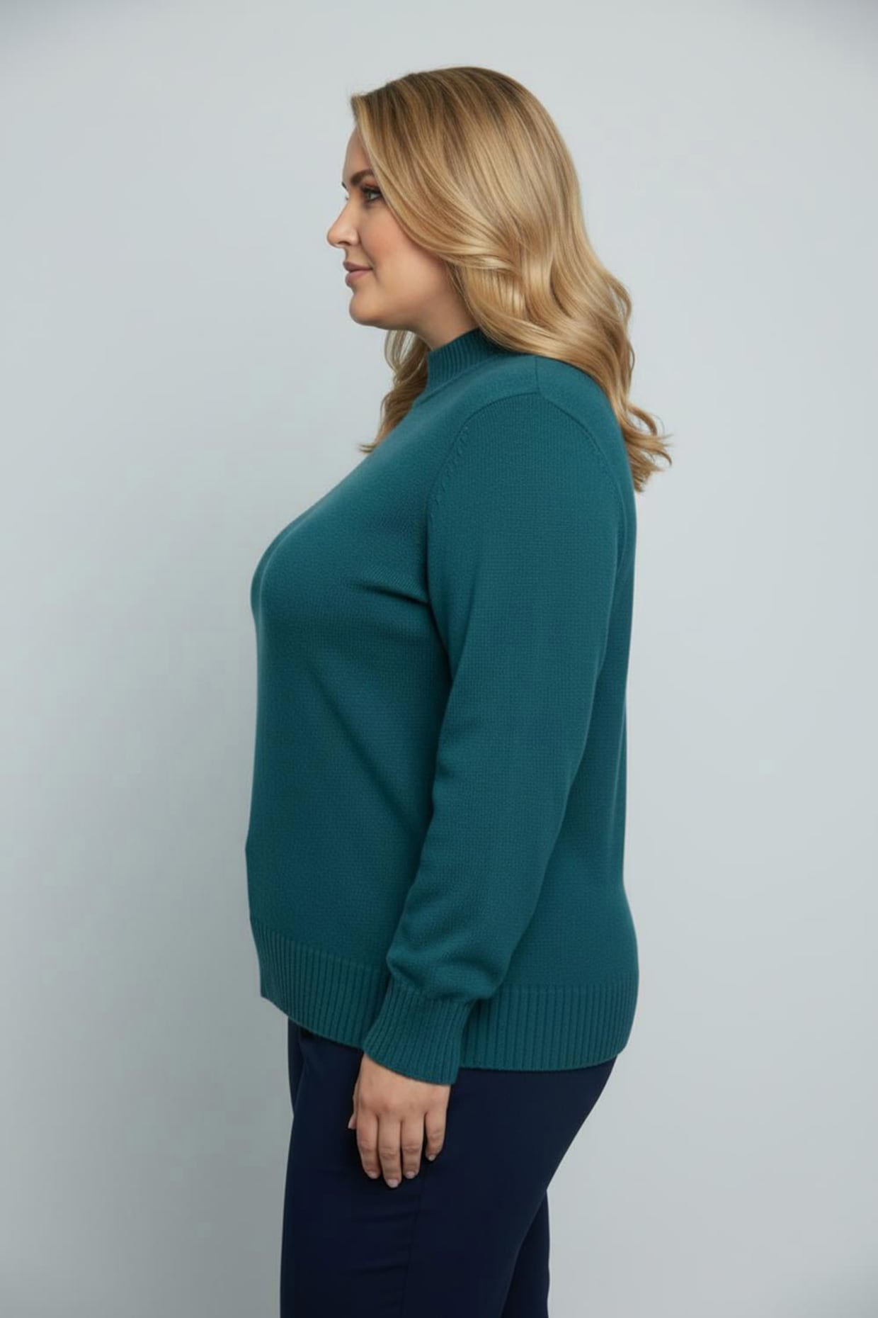 Stehkragenpullover mit Baumwolle - petrol