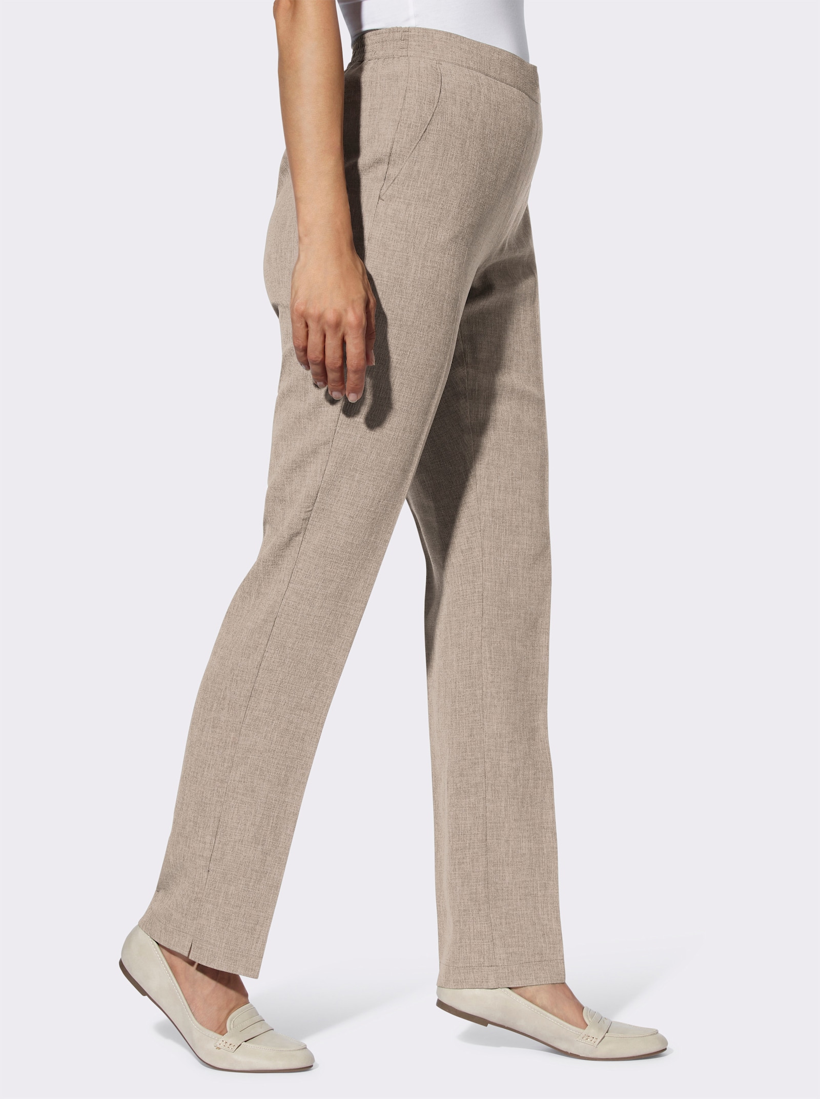 Schlupfhose mit Dehnbund hinten - sesam-meliert + sesam-gestreift