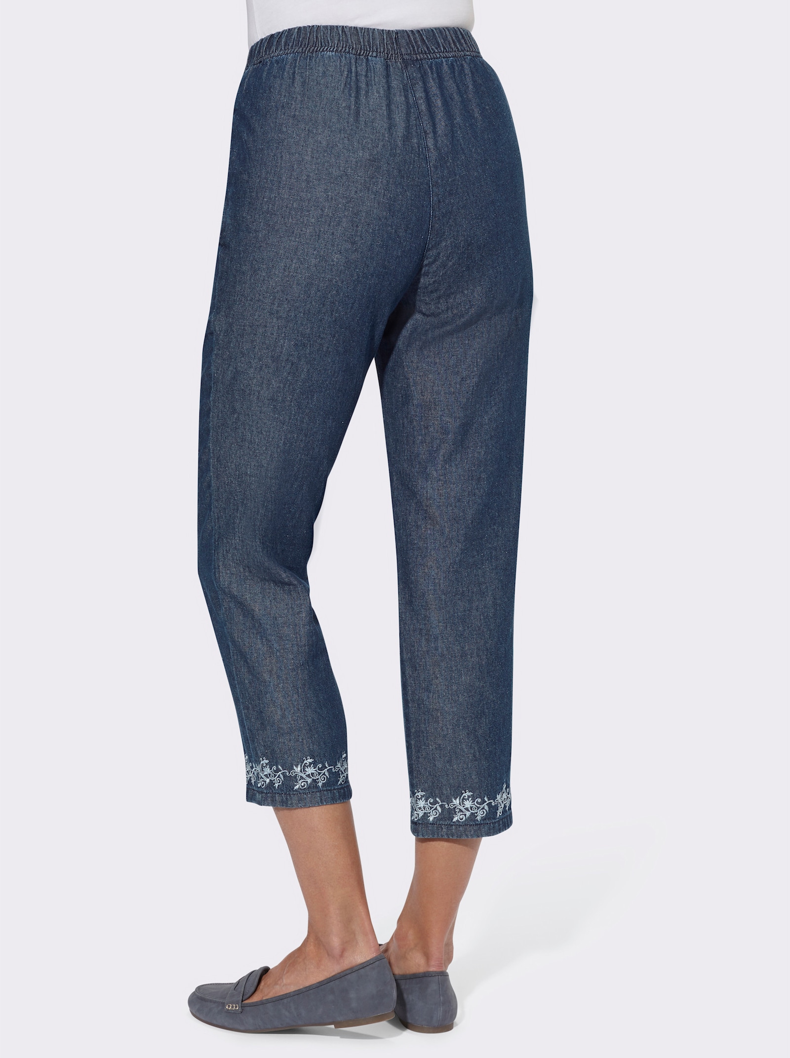 7/8-jeans met bloemenborduursel - blue-stonewashed