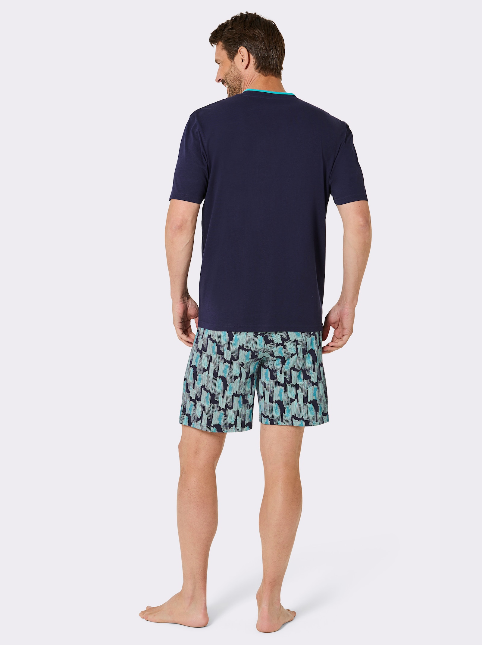 wäschepur men Shorty mit gemusterter Hose - marine-türkis-bedruckt