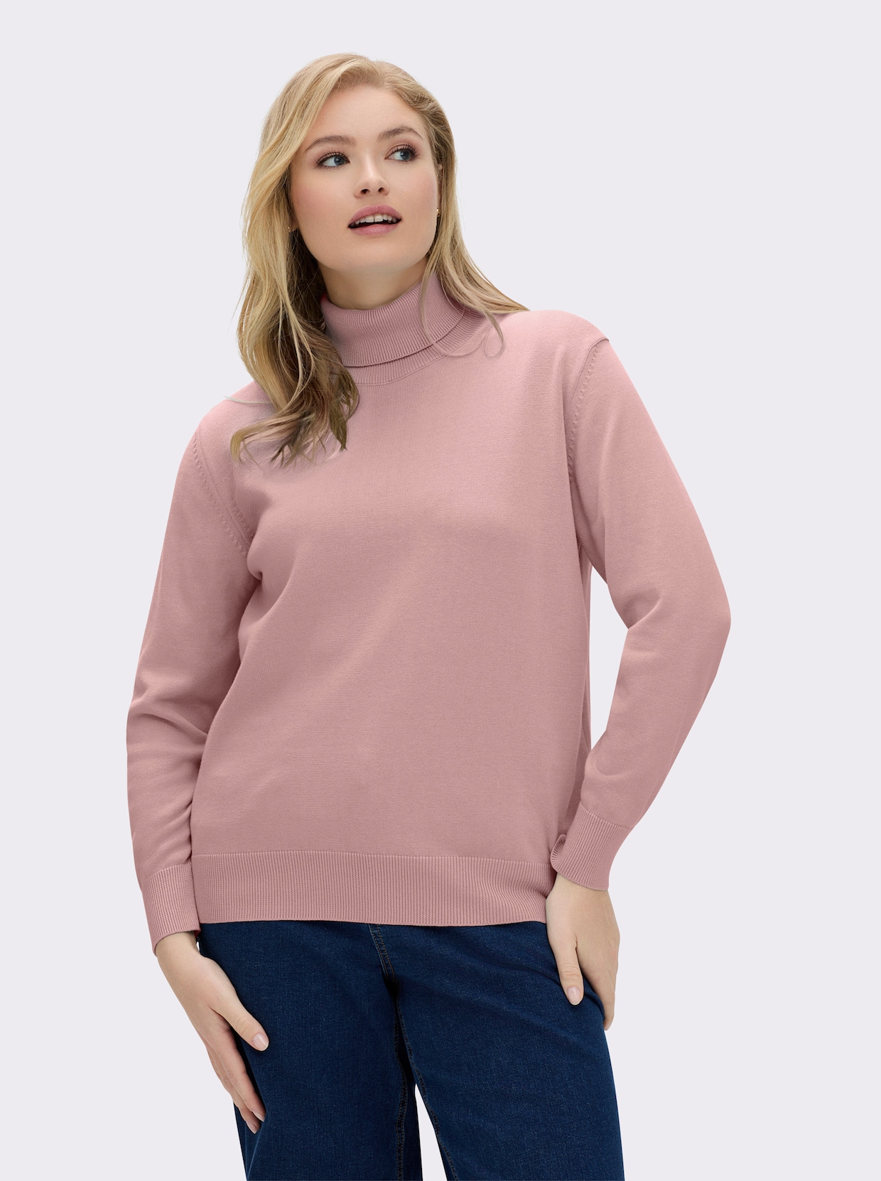Rollkragenpullover aus reiner Baumwolle - rosenholz