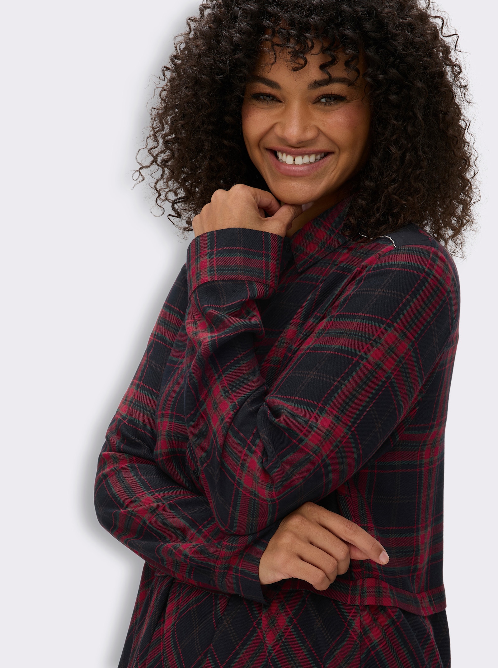 sheego Hemdblusenkleid im Karo-Muster - tiefblau-kirsche-kariert