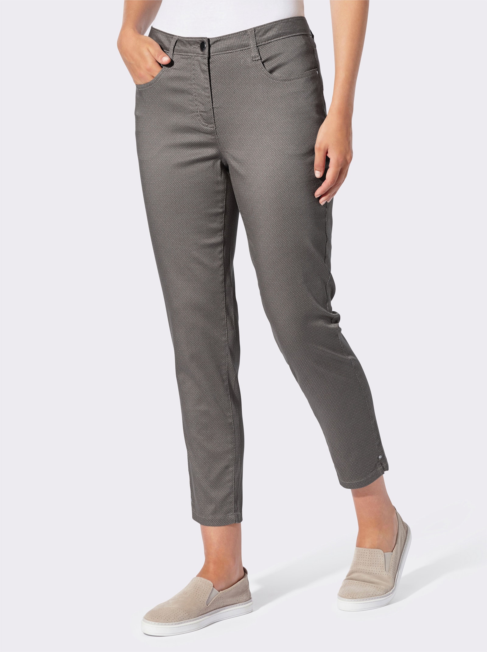 Druckhose in 5-Pocket-Form - grau-bedruckt