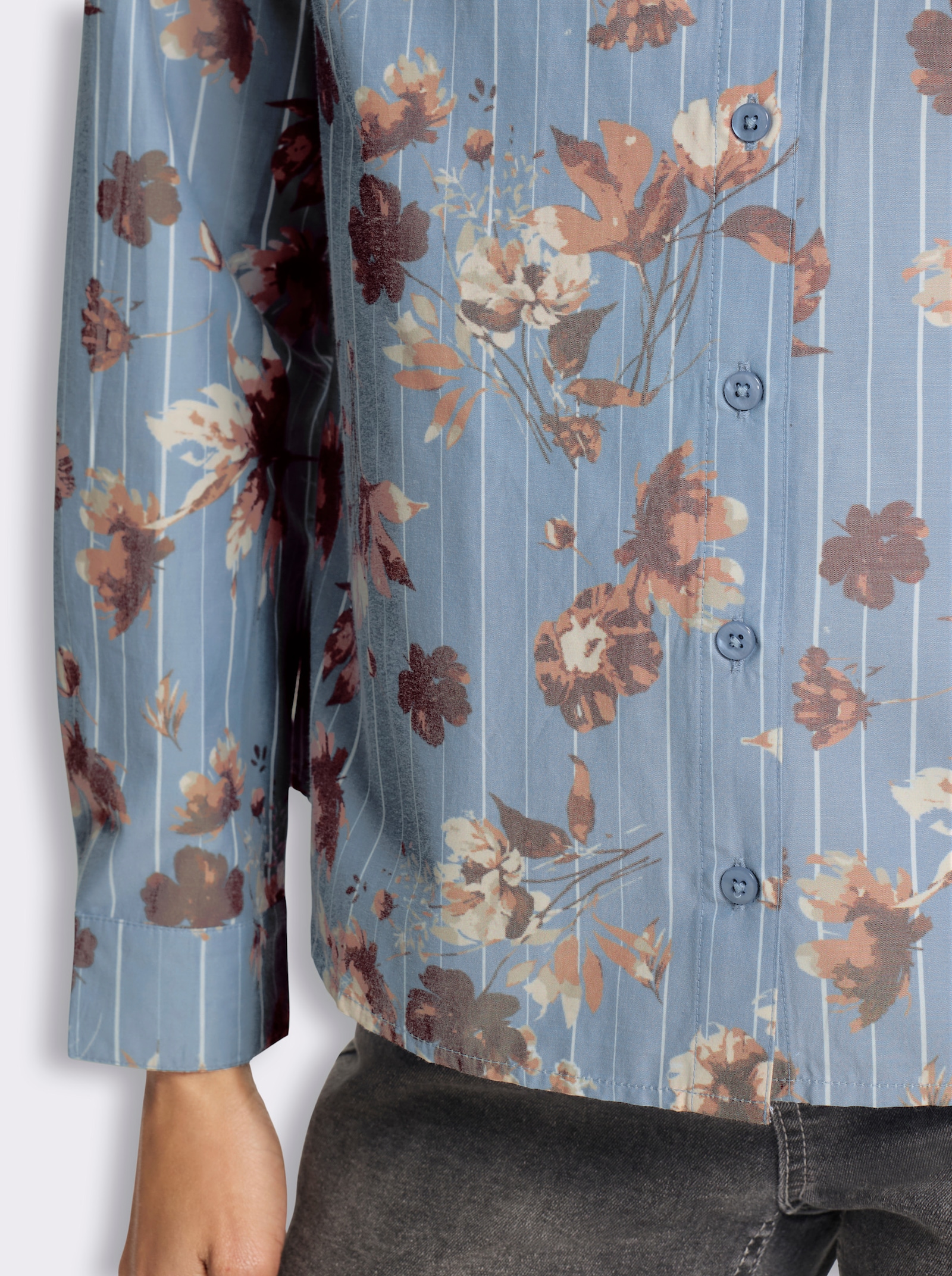 heine Druckbluse mit Blumenmuster - bleu-ecru-gestreift