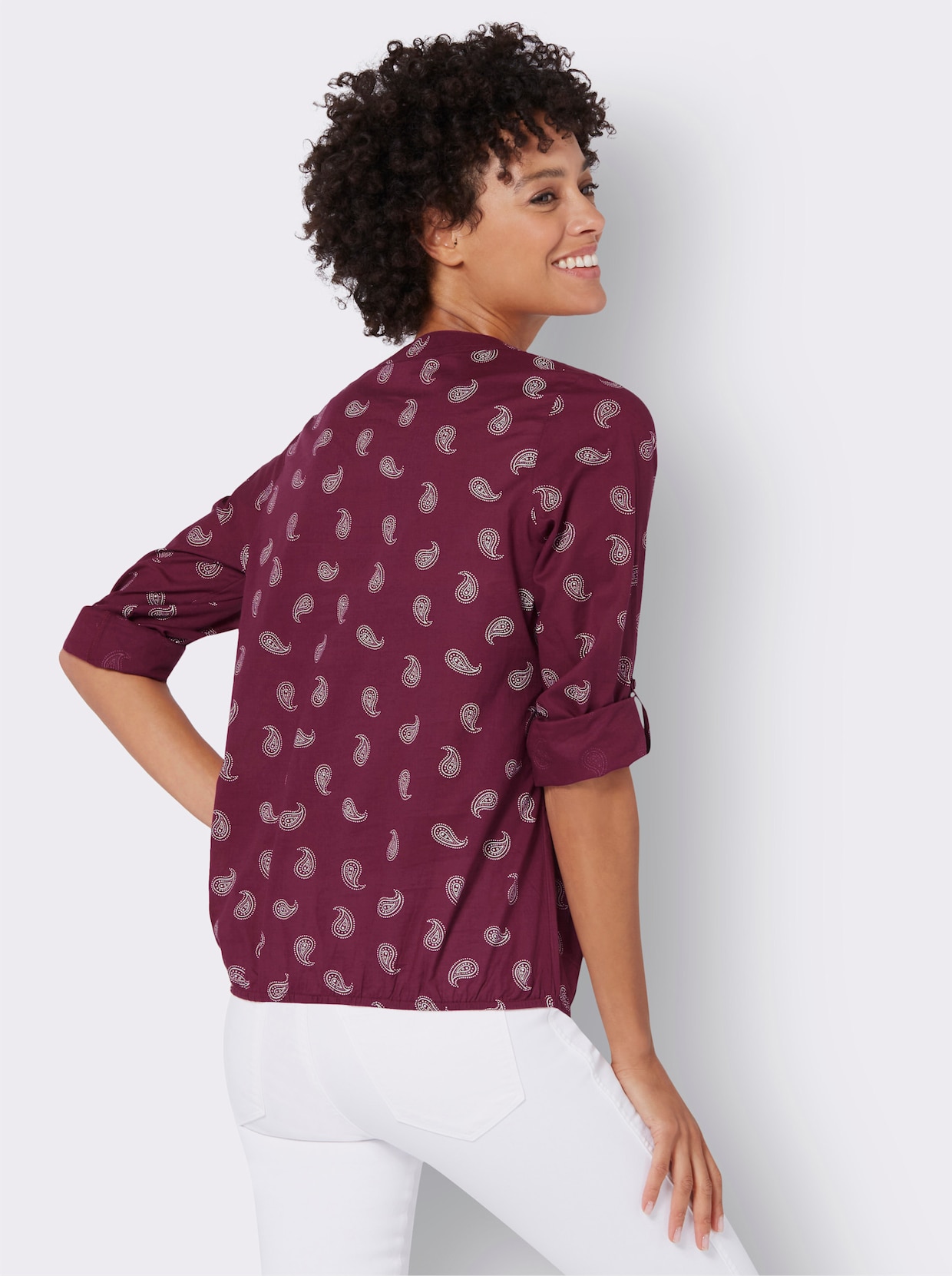 Comfortabele blouse - bessenrood geprint