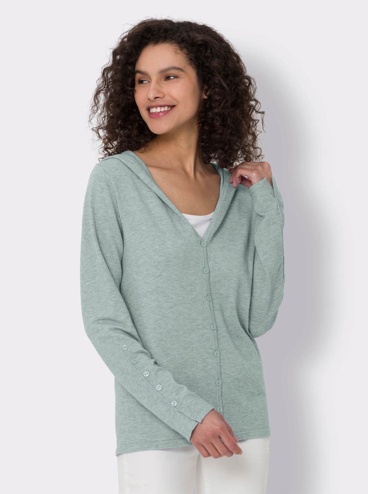 heine Gebreid vest met capuchon - kalkmint gemêleerd