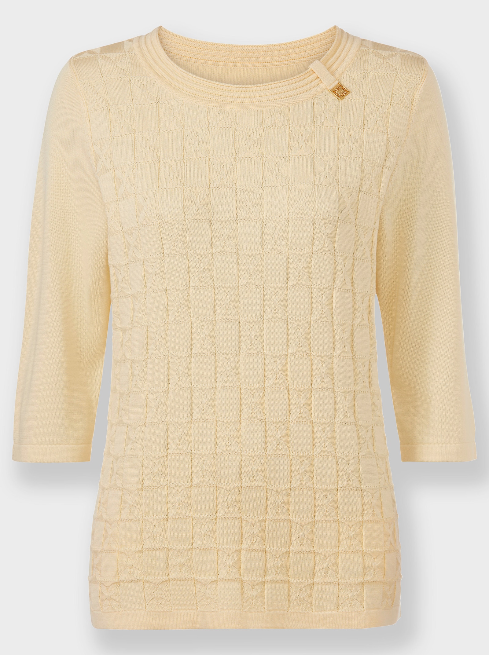 Rundhalspullover mit goldfarbenem Zierelement - vanille