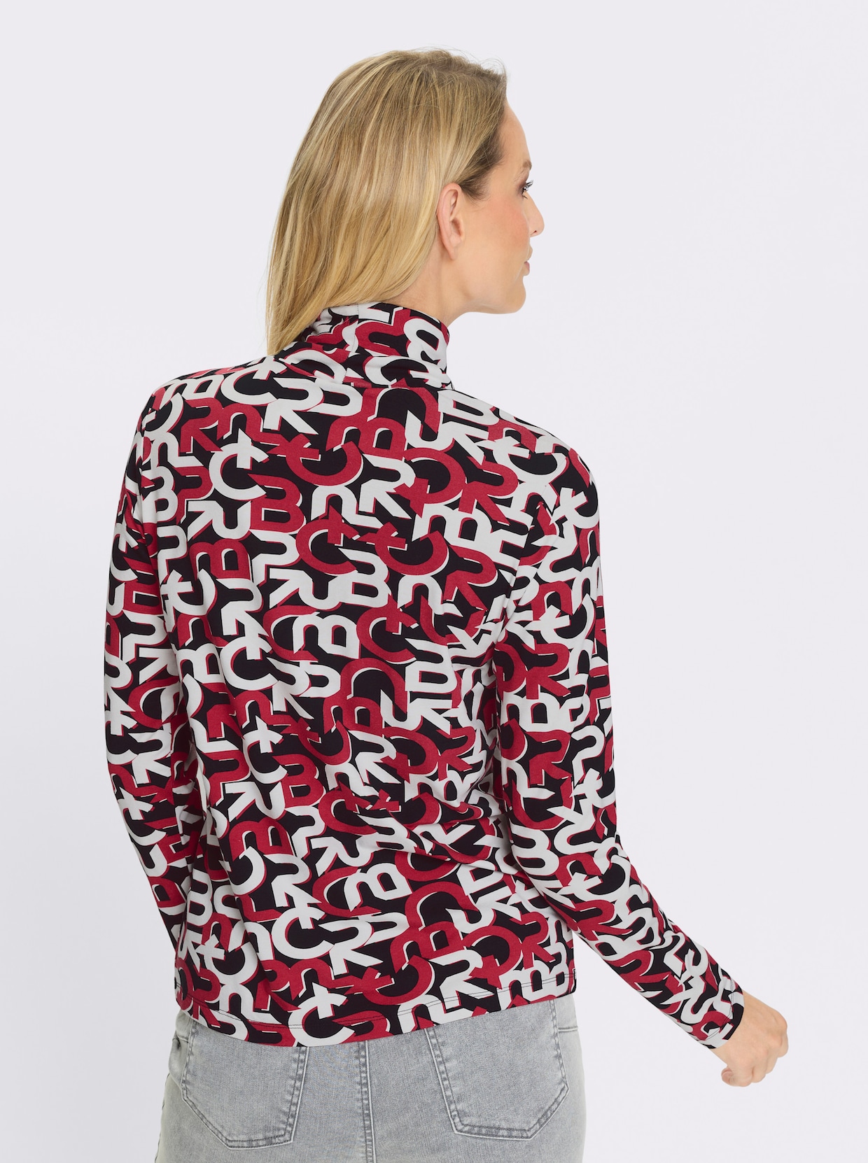 heine Rollkragenshirt - schwarz-rot-bedruckt