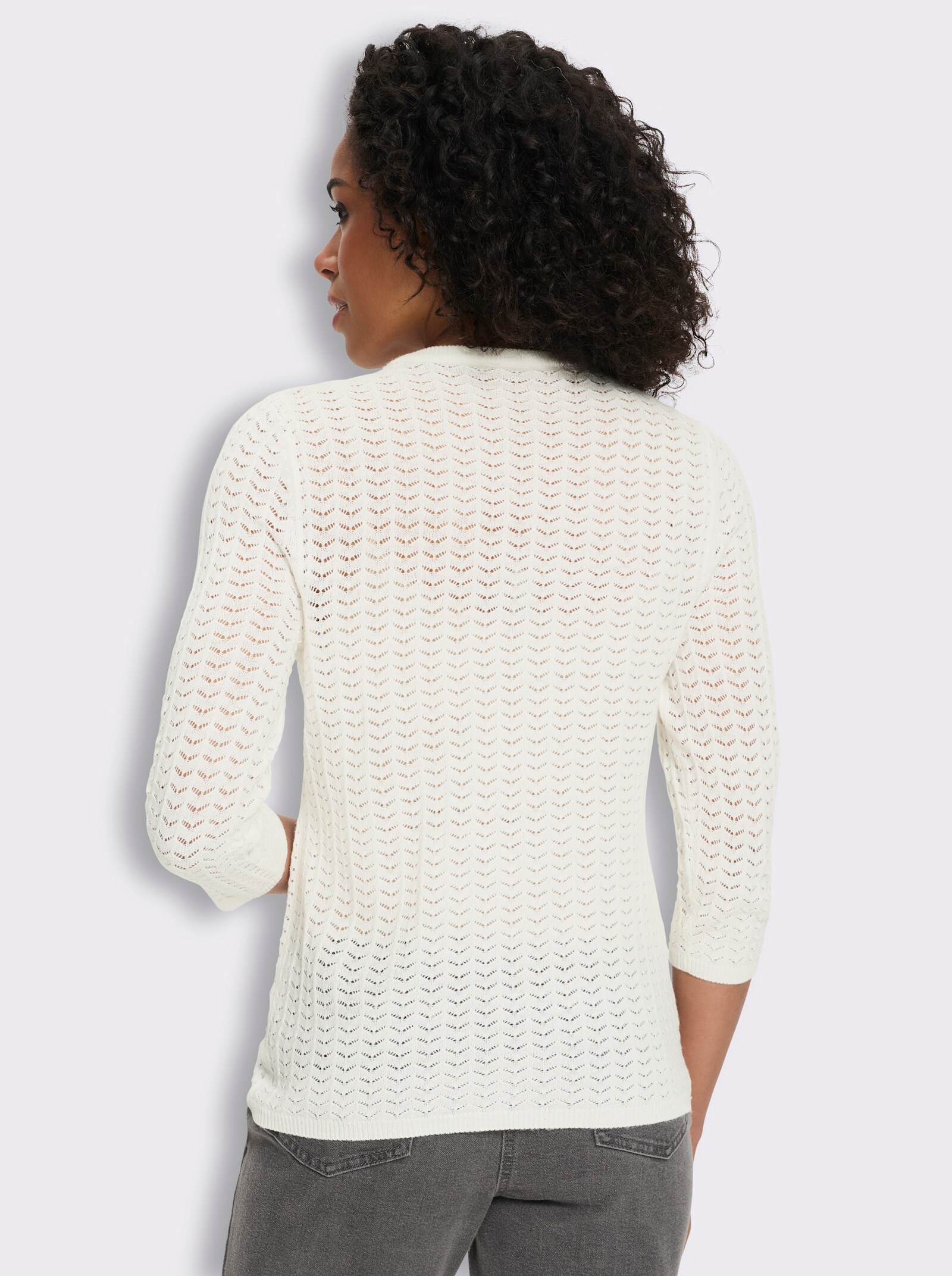Pullover met 3/4-mouwen en ajourpatroon - ecru