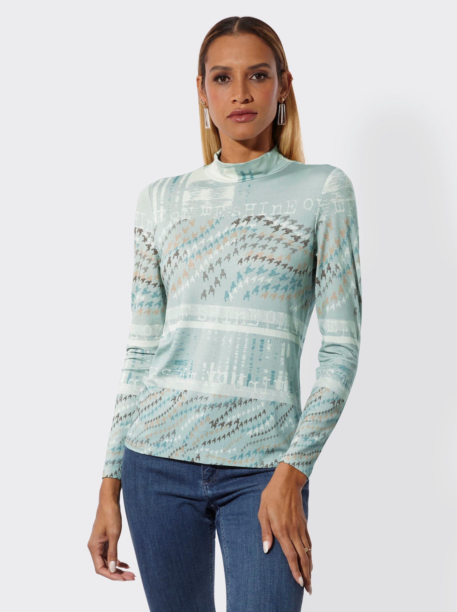Stehkragenshirt - kalkmint-zartmint-bedruckt